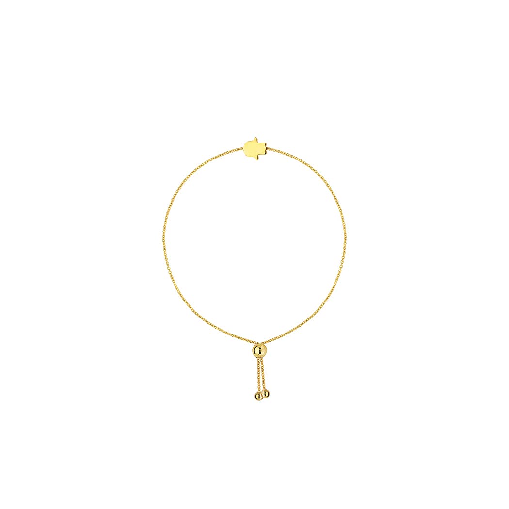 14K Yellow Gold Mini Hamsa Bolo Bracelet - 9.5 Inch Adjustable Women's Jewelry Gift for Birthday, Anniversary & Everyday Wear | Spiritual Protection & Boho Fashion Accessory