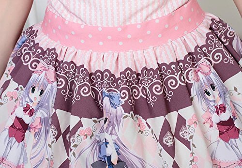 Women's Pink Polyester Lolita Dress with Rose Straps & Princess Print - Sweet Cute Gothic Fashion for Cosplay, Tea Parties & Special Occasions