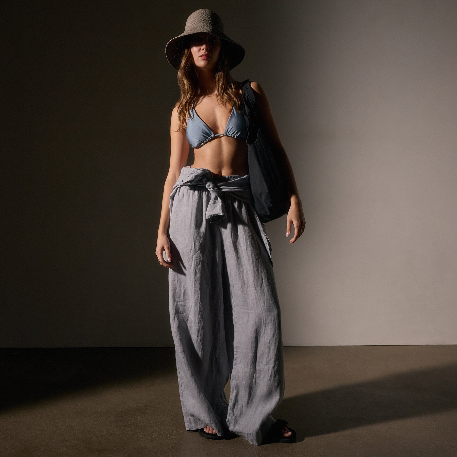 Lightweight Linen Wide Leg Pants for Women - Grey Sky Pigment Color | Comfortable & Breathable Summer Trousers for Casual Wear, Beach, and Travel