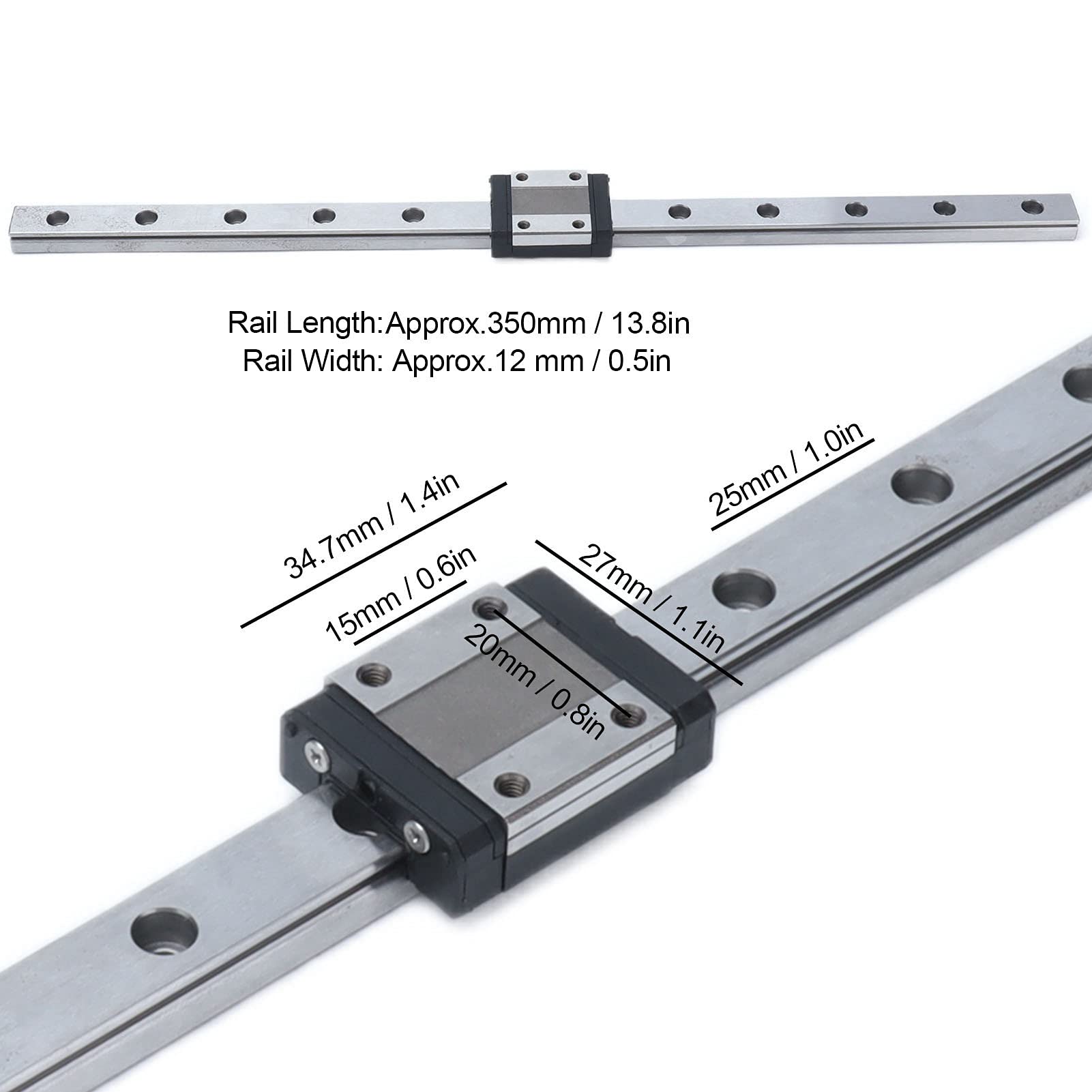 High Precision 12mm Linear Rail Guide - Durable High-Speed Linear Slide Rails for CNC Machines, 3D Printers & Milling (350mm) | Perfect for DIY Projects, Industrial Automation & Robotics
