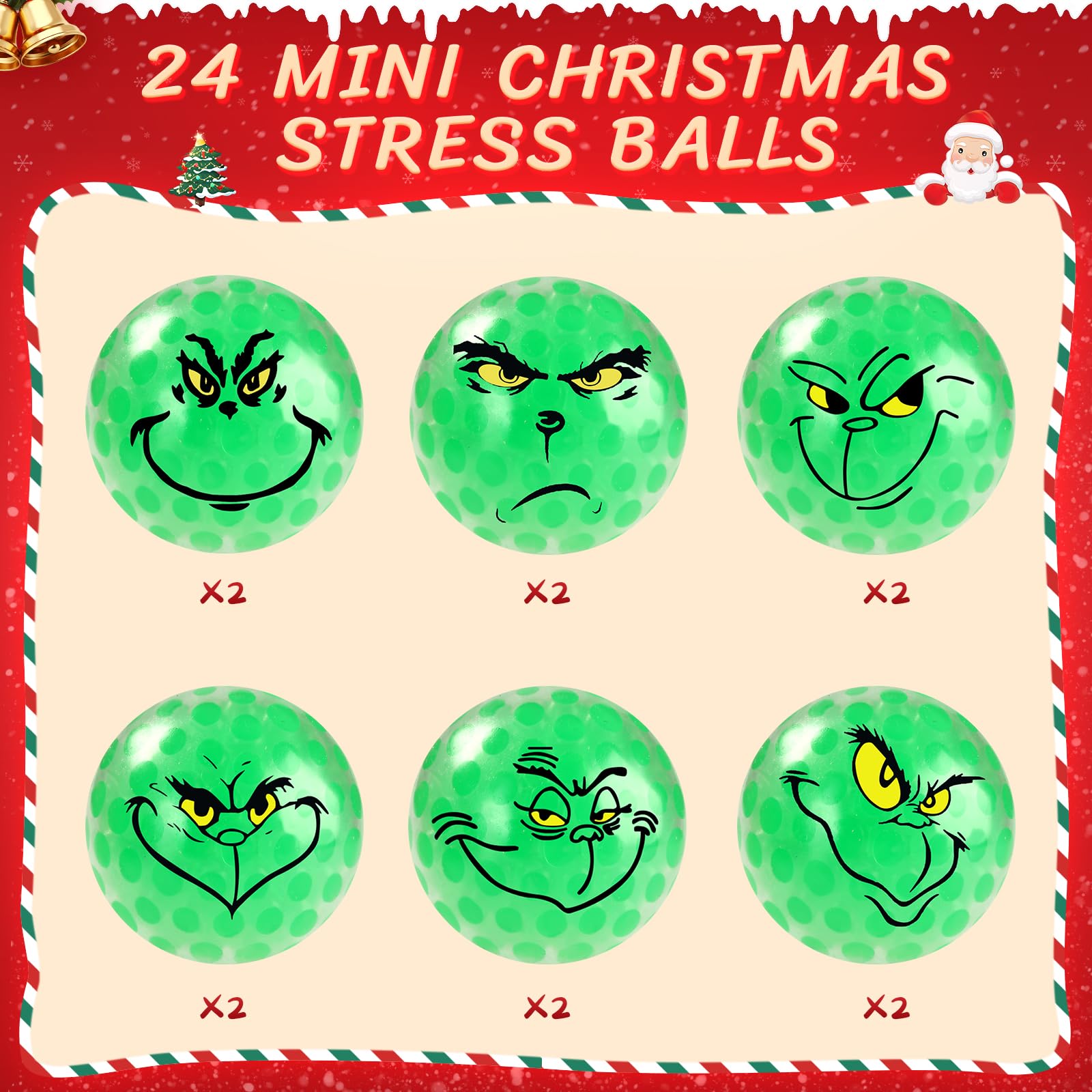 12PCS Christmas Squishy Fidget Stress Ball Toys - Mini Green Monster Bulk Sensory Stress Relief for Kids & Adults, Perfect for Stocking Stuffers, Party Favors, Advent Calendar Fillers, Classroom Rewards, and Office Desk Toys