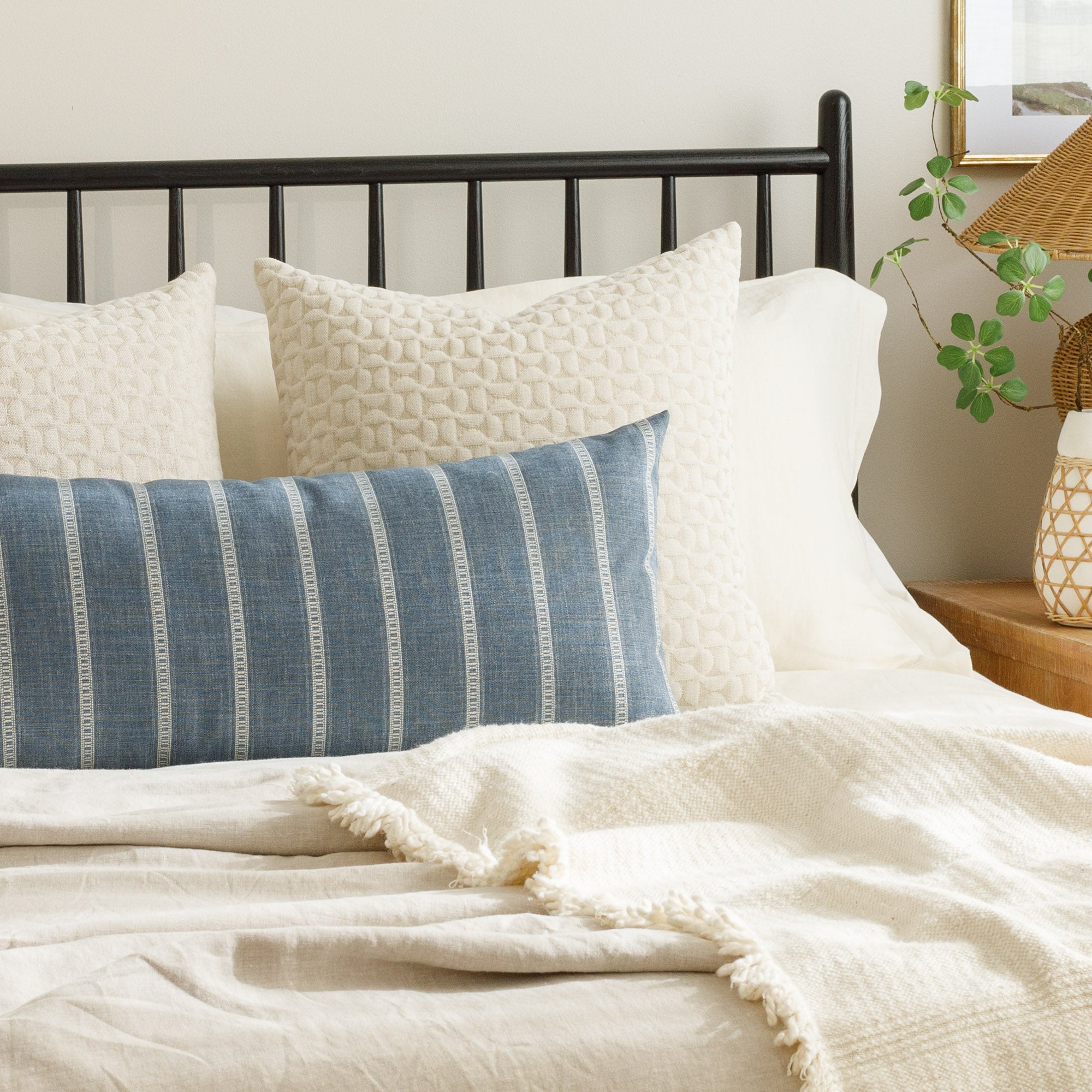 Brunswick Stripe 15x32 XL Lumbar Pillow in Chambray Blue - Perfect for Sofa, Bed & Office Chair Back Support