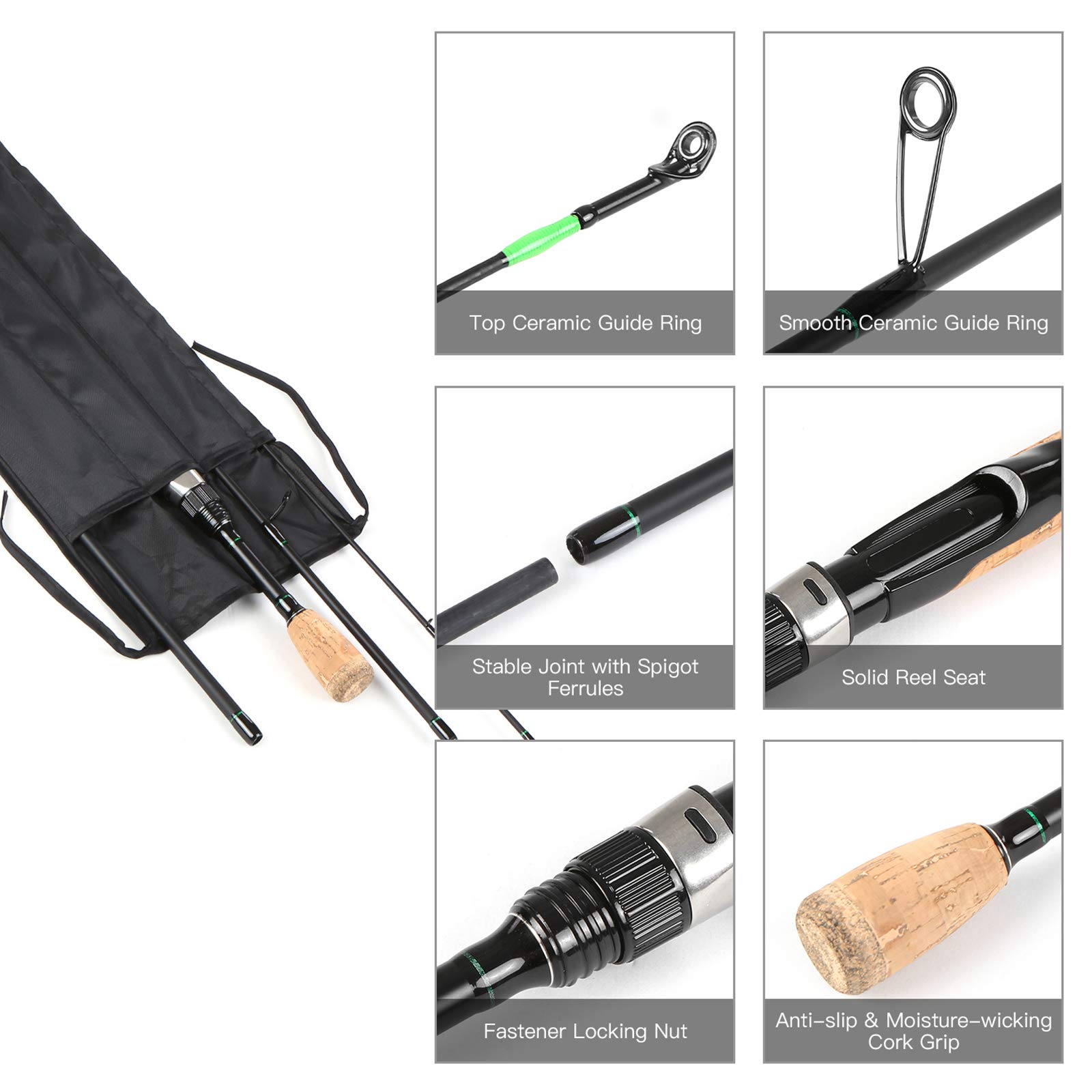 Lixada Portable Travel Spinning Fishing Rod - Lightweight Carbon Fiber 4-Piece Fishing Pole with Storage Bag (1.96m/2.1m/2.2m Options) - Ideal for Backpacking, Camping & Freshwater Fishing Adventures