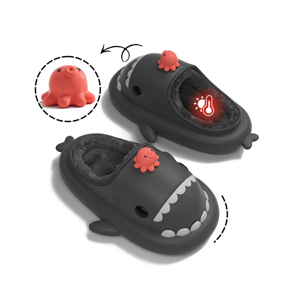 Sharkicks Winter Octopus Heel Open Shark Slippers - Cozy Home & Outdoor House Shoes for Women & Men - Perfect for Lounge, Beach, and Gift Giving