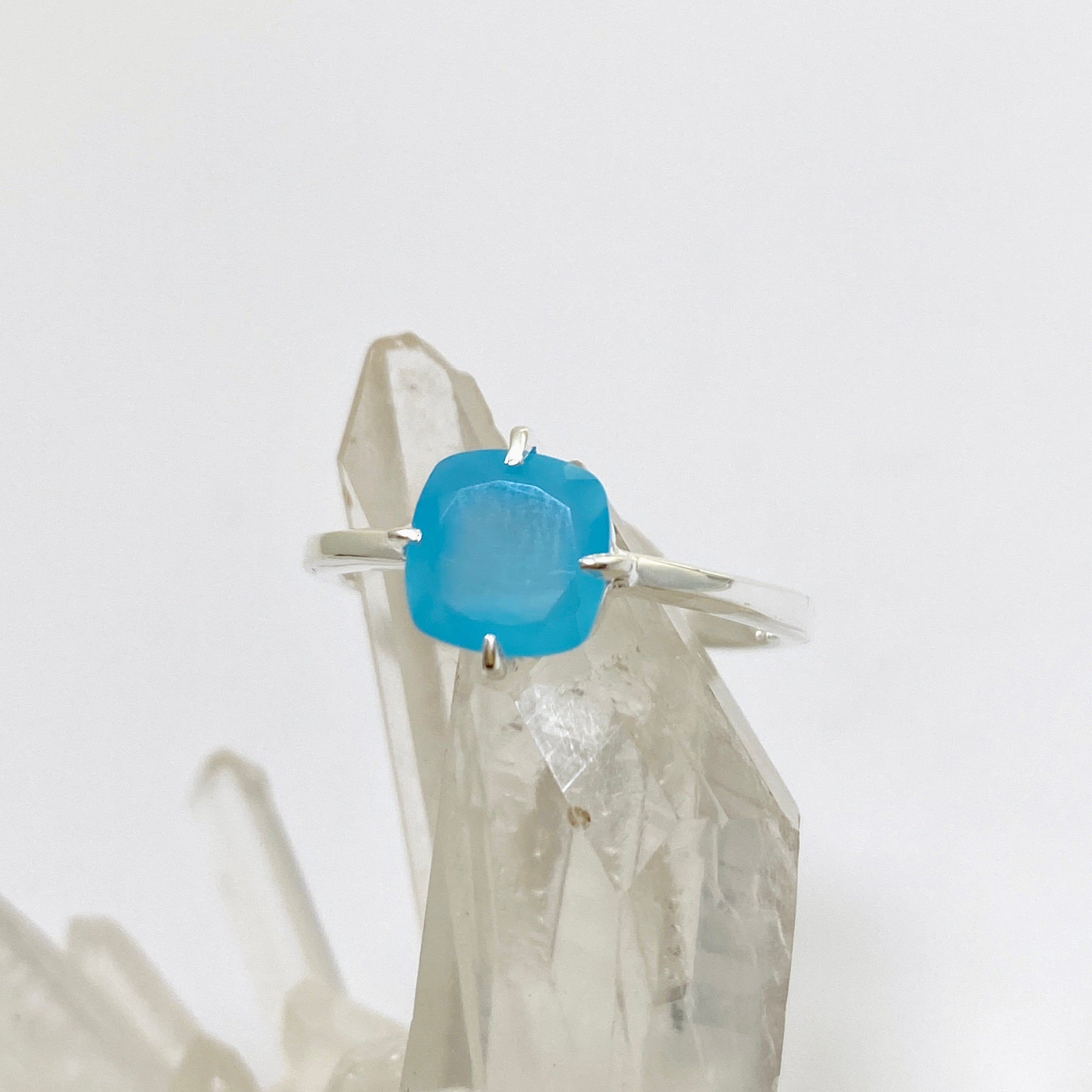 Blue Chalcedony Faceted Square Solitaire Ring R4806 - Elegant Gemstone Jewelry for Women, Perfect for Weddings, Anniversaries & Special Occasions