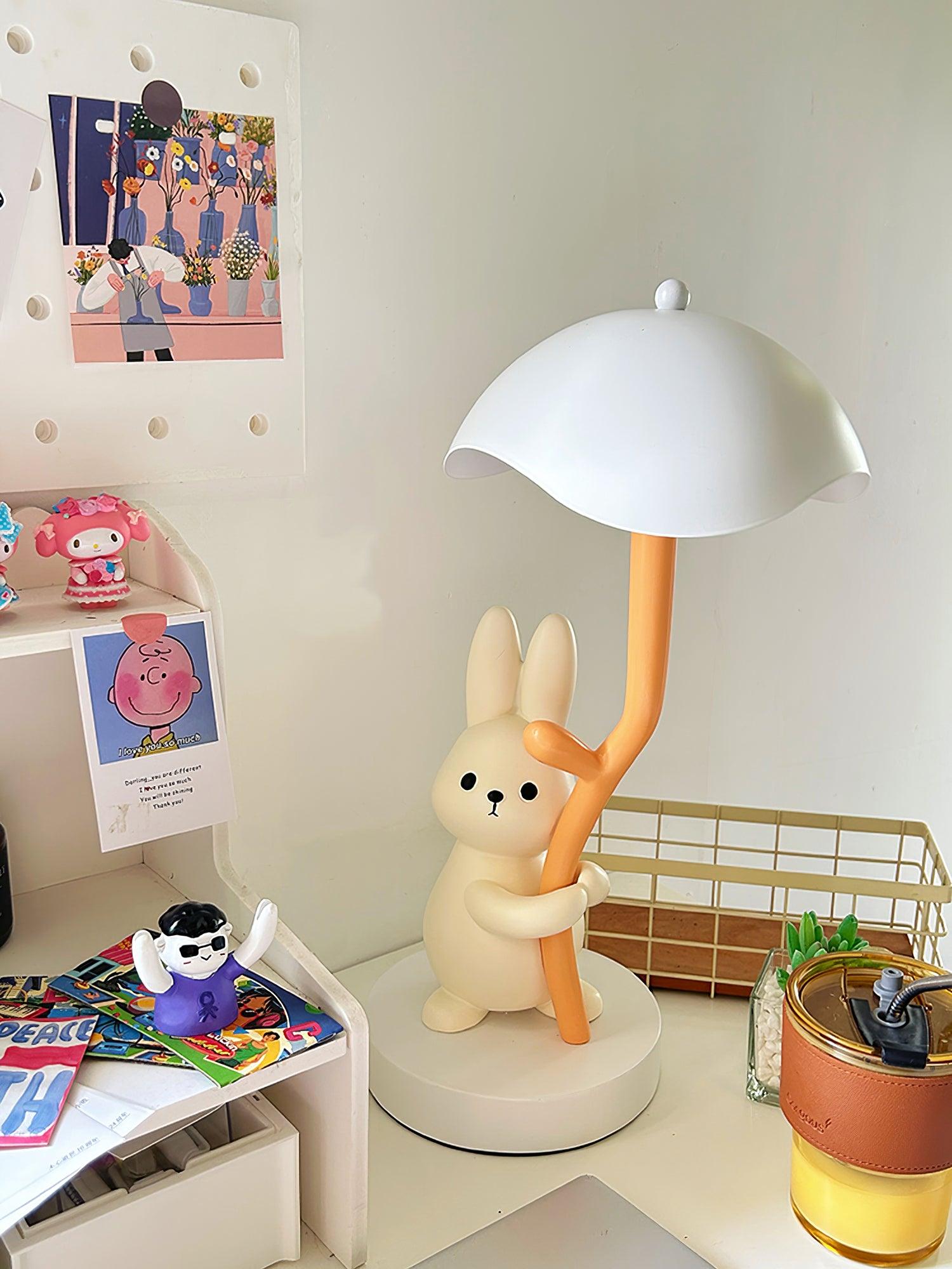 Cozy Rabbit Hug Table Lamp - Adorable Night Light for Kids Room, Nursery Decor & Bedside Reading - Perfect Gift for Children, Girls & Boys (White)