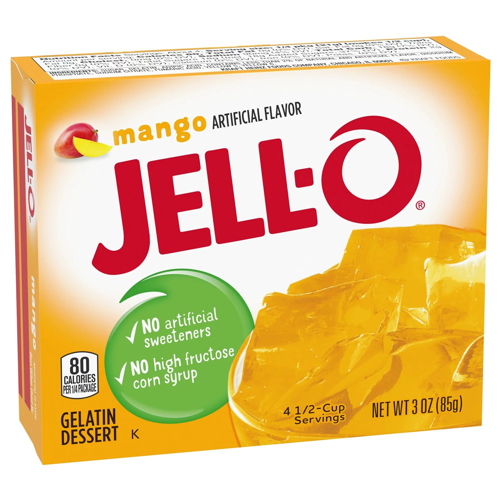 Jell-O Gelatin Snacks - Mango Flavor, 3-Ounce Box (Pack of 6) | Delicious Fruit-Flavored Dessert for Kids & Adults | Perfect for Lunchboxes, Parties, and Quick Snacks