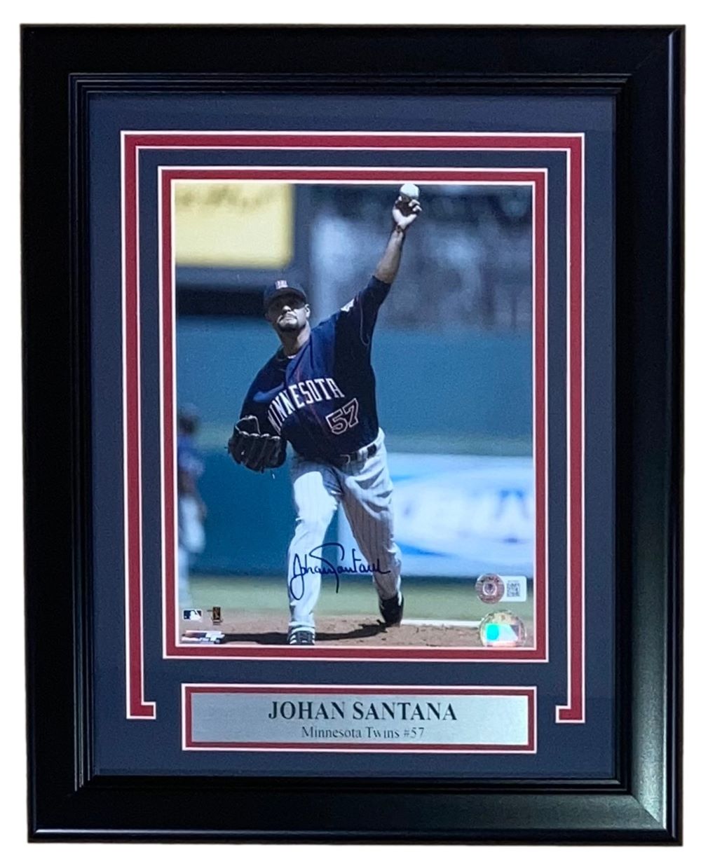 Authentic Johan Santana Signed Framed 8x10 Minnesota Twins Baseball Photo - Certified Memorabilia for Sports Fans & Collectors - Perfect for Man Cave, Sports Room Decor or Gift for Twins Fans