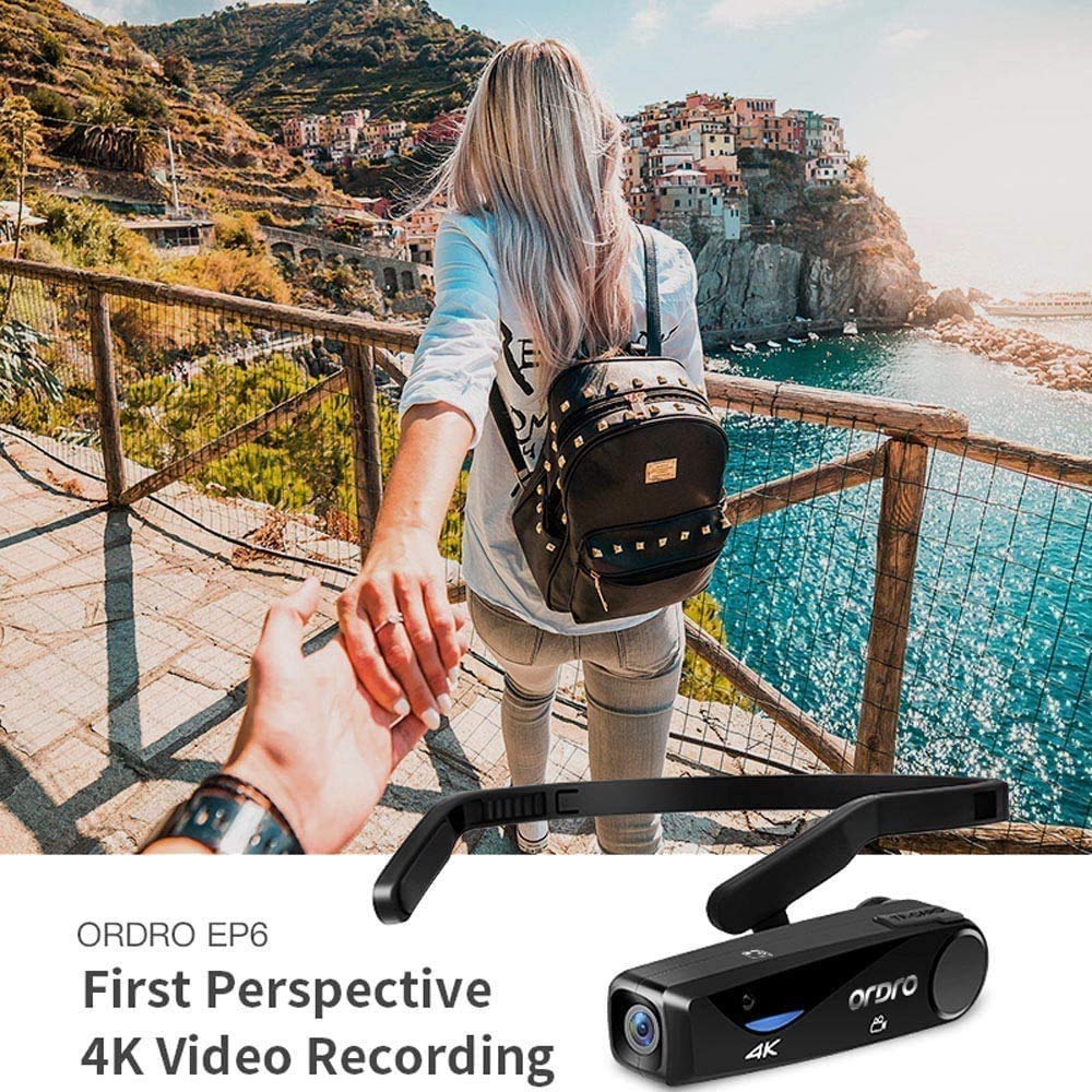 ORDRO EP6 4K Wearable Head Mounted Camera - FHD 1080P 60FPS WiFi Vlogging Camera with 32GB Card - Hands-Free Webcam for Action Sports, Travel Vlogging & Live Streaming