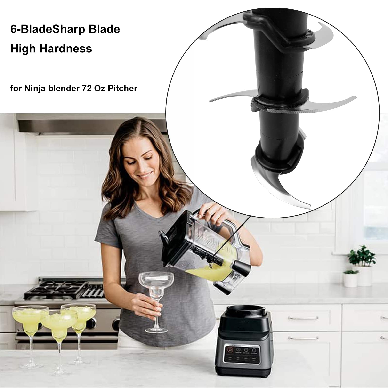 Ninja Blender 6-Stacked Blade Replacement Assembly for 72 oz Pitcher - Compatible with BL660C BL740 BL642 BL500C Models (1100W 1200W 1500W) - Perfect for Smoothies, Juices & Food Prep in Ninja Kitchen System