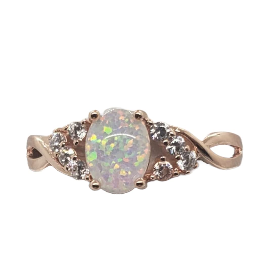 8 Size White Fire Opal Topaz Rose Gold Ring for Women - Elegant Jewelry Gift for Anniversary, Wedding & Special Occasions