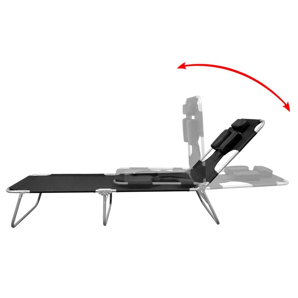 Adjustable Folding Sun Lounger with Head Cushion - Steel Frame Chaise Lounge Chair for Outdoor Relaxation - Perfect for Patio, Poolside, Balcony, Backyard & Garden Use