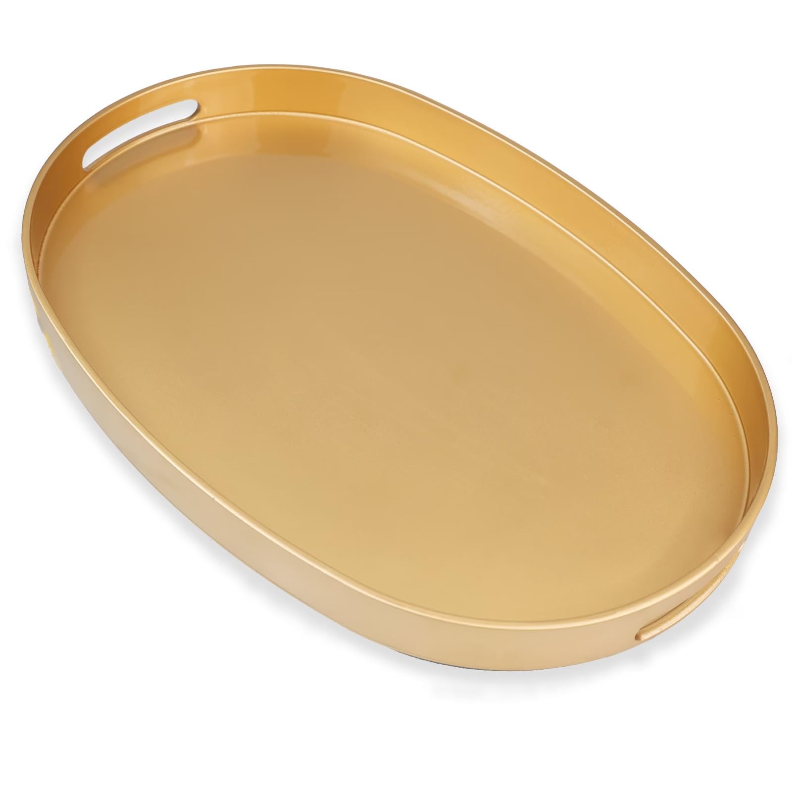 Elegant Gold Oval Decorative Tray with Handles - Versatile Serving Tray for Coffee Table, Ottoman, Dining & Vanity - Perfect for Serving Food, Displaying Decor & Organizing Essentials - Ideal for Home, Office & Wedding Decor