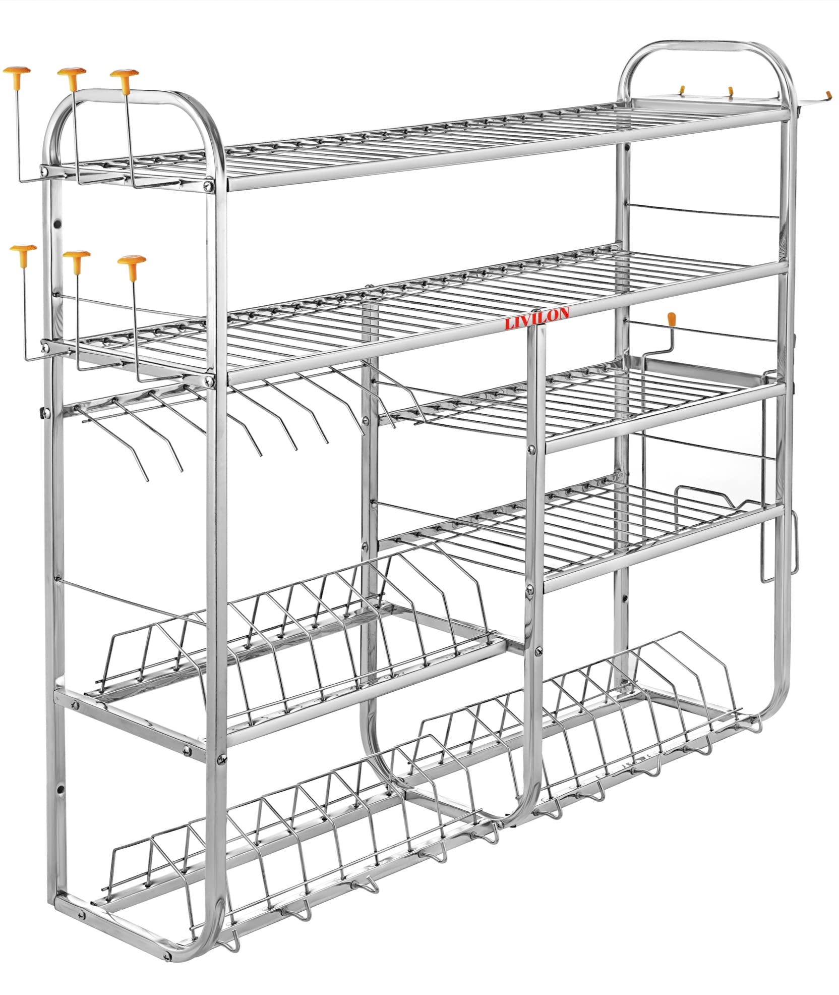 L LIVILON Stainless Steel Multi-Tier Dish Drying Rack - Wall-Mounted, Countertop, Freestanding Kitchen Organizer for Efficient Dish Storage and Space-Saving