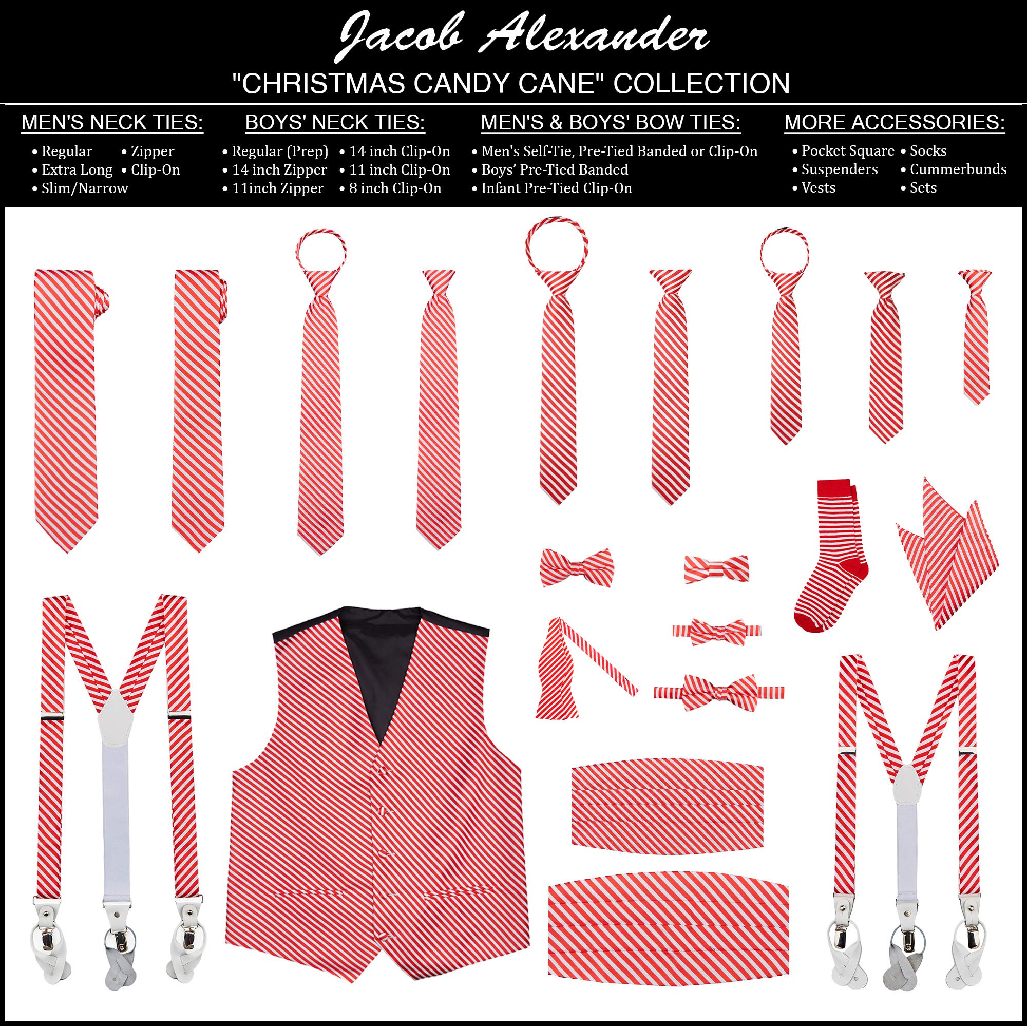 Jacob Alexander Boys' Candy Cane Red & White Striped Cummerbund - Formal Wear Accessory for Weddings, Christmas Parties & Holiday Events