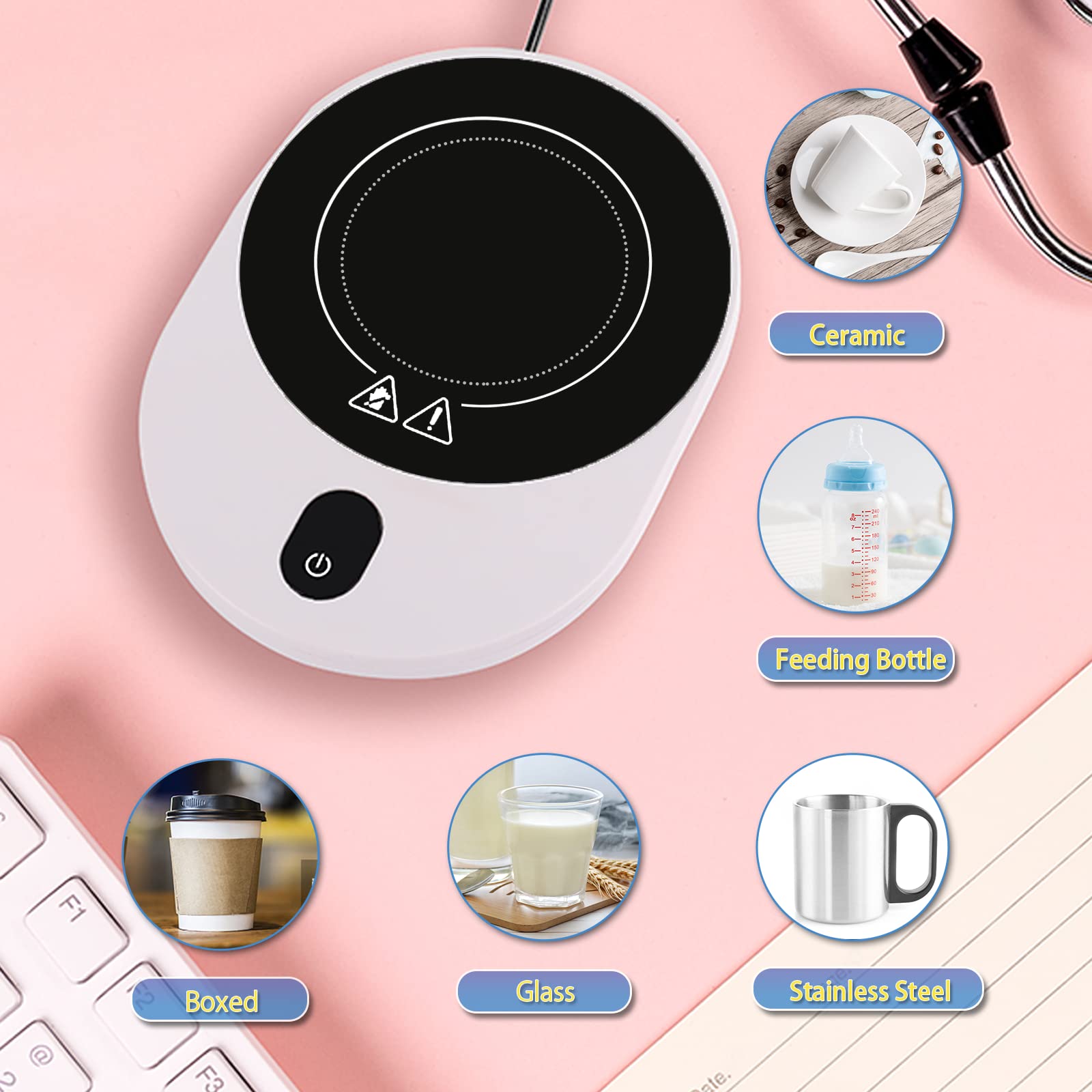 50W Smart Coffee Mug & Candle Warmer for Desk - 5 Temperature Levels with 1-12H Timer & Auto Shut Off - Large Heating Plate Fits Most Mugs & Cups - Perfect Gift for Home, Office & Coffee Lovers (Ideal for Keeping Coffee Warm While Working or Relaxing)