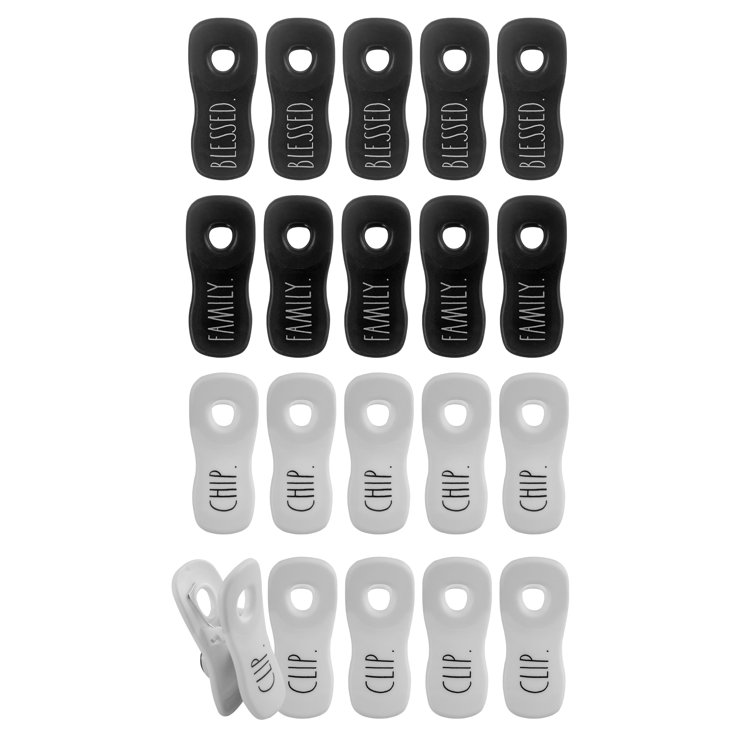 Rae Dunn Magnetic Bag Clips - 20 Pack Airtight Food Storage Clips for Bread, Snacks & Chips - Strong Seal Grip for Kitchen, Pantry & Picnic Use - Black & White Design