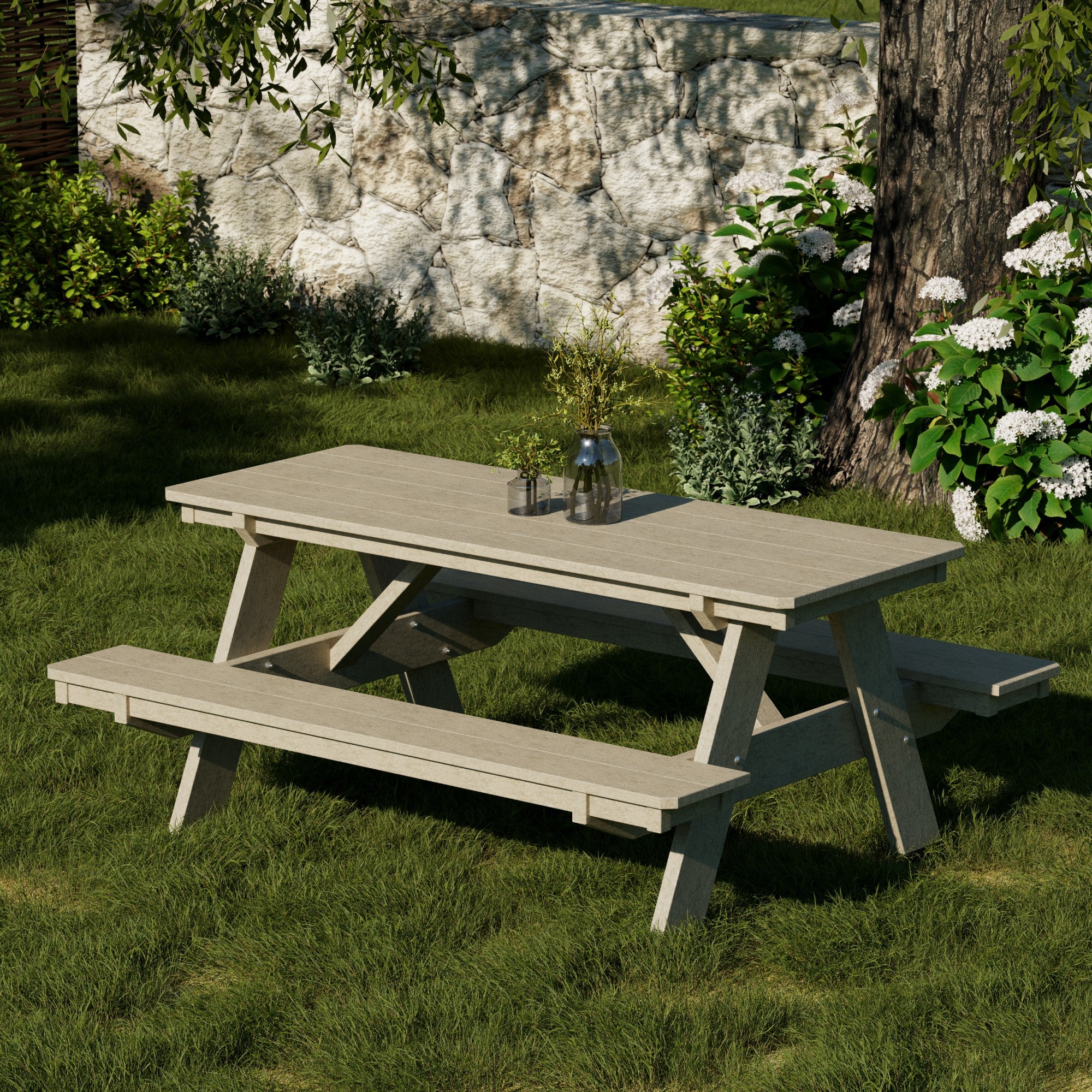 Heritage 72 Inch Outdoor Picnic Table with Attached Benches - Durable All-Weather Patio Furniture for Backyard, Garden, and Park Gatherings