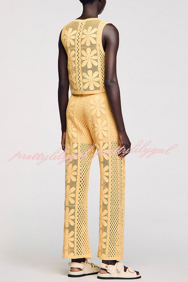 Embroidered Hollow Elastic Waist Casual Wide Leg Pants for Women - Comfortable Lounge & Summer Fashion Pants for Travel, Work, and Everyday Wear