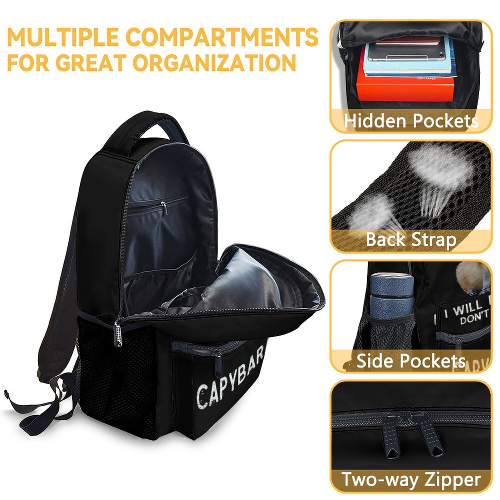 16 Inch Kids Backpack for School - Durable Black Bookbag for Boys & Girls - Funny Middle School Backpack for Daily Use, Travel & Outdoor Activities