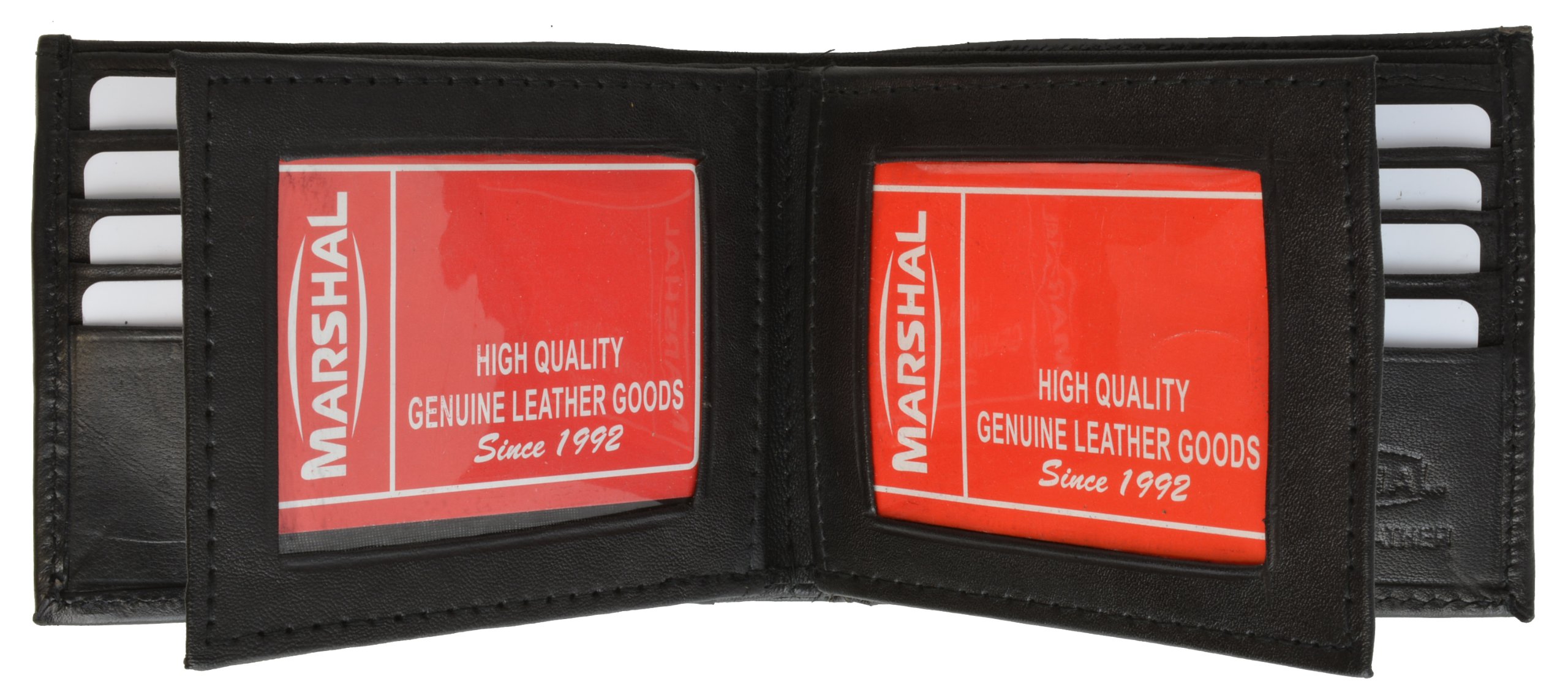 MARSHALL Men's Genuine Black Leather Bifold Wallet with Triple ID Window - Slim & Durable for Everyday Use, Business, Travel & Gifts