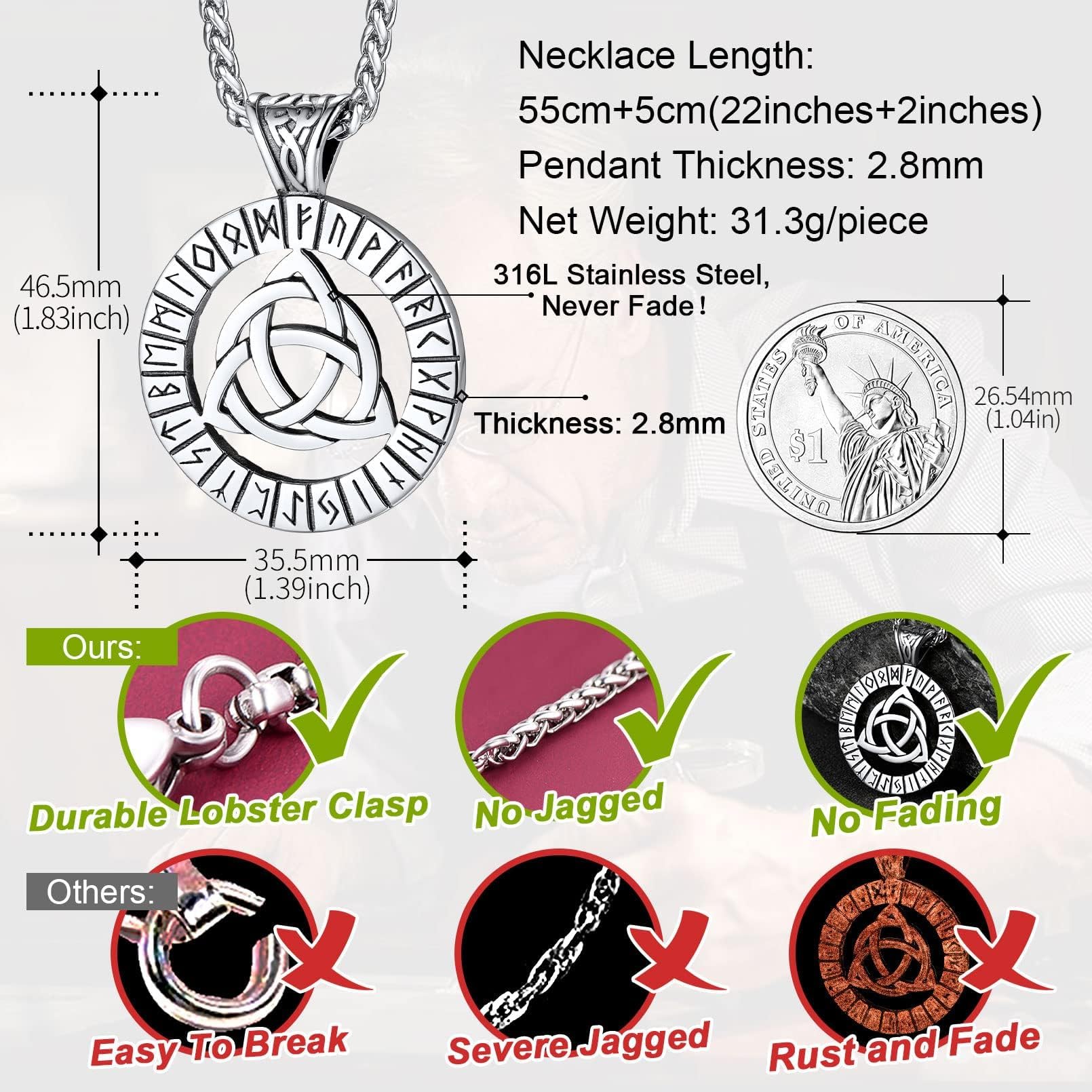 FaithHeart Viking Medal Necklace for Men - Stainless Steel Norse Mythology Pendant with Gift Box - Perfect for Viking Lovers, Cosplay, and Unique Gifts