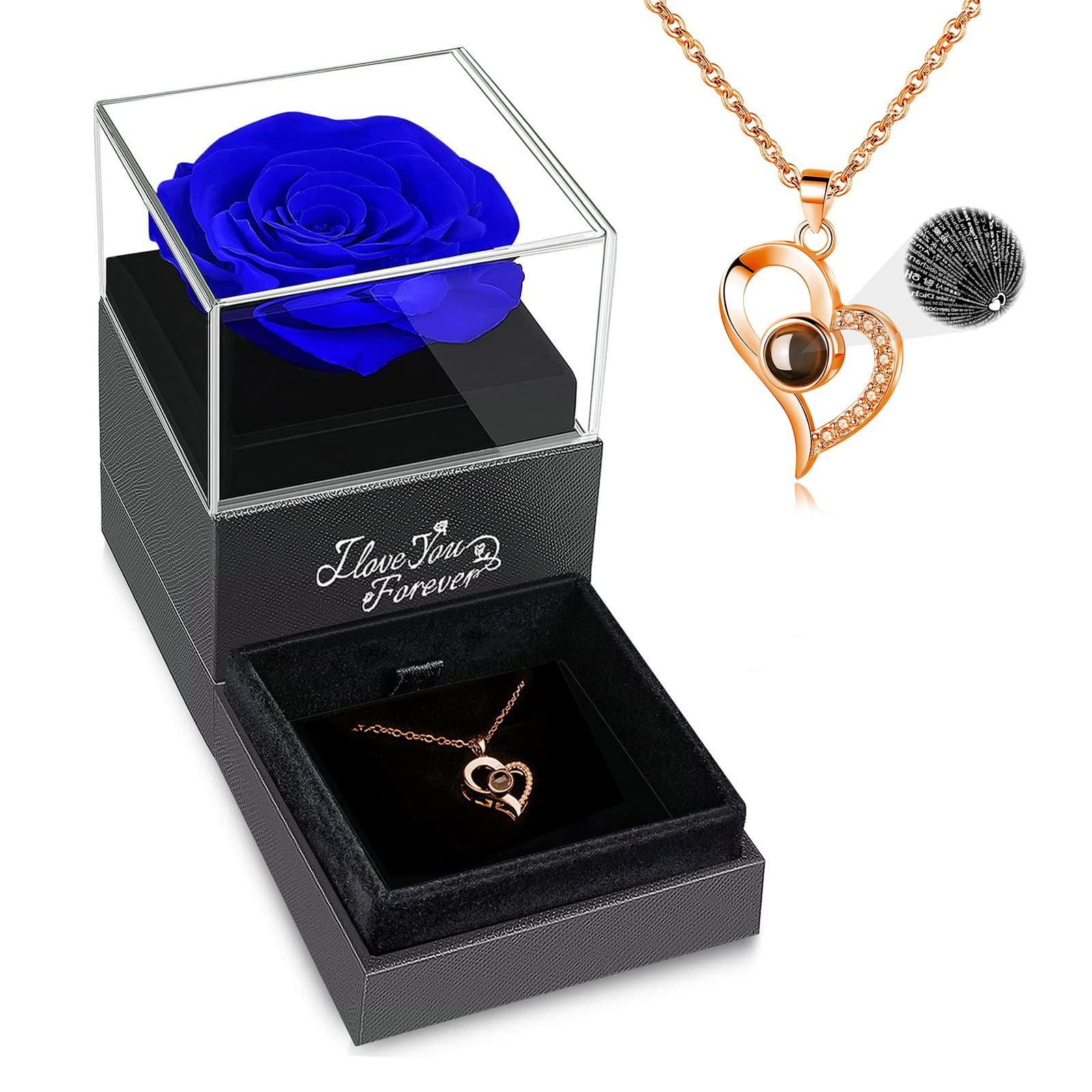 WILDLOVE Preserved Real Rose with 'I Love You' Necklace - Romantic Valentine's Day Gifts for Her, Mom, Wife & Girlfriend | Perfect Anniversary & Birthday Gifts for Women | Jewelry Keepsake for Special Occasions & Surprise Romantic Moments