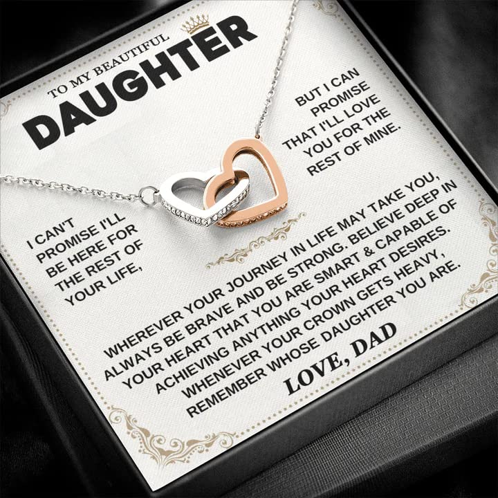 To My Daughter Necklace - Heartfelt Father Daughter Gift from Dad & Mom | Birthday Jewelry Pendant with Engraved Message Card & Gift Box | Perfect for Birthdays, Graduation, Christmas & Special Occasions