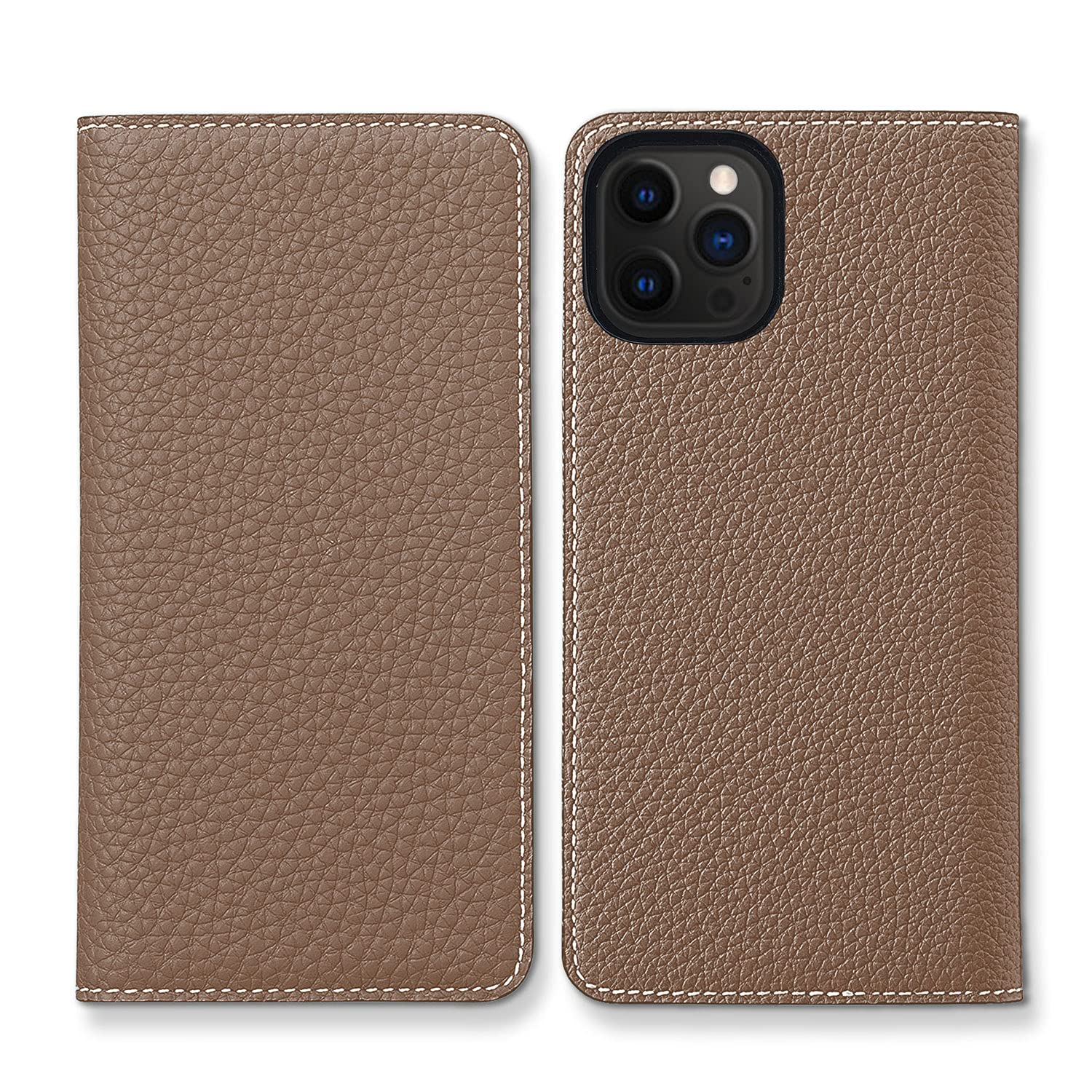 BONAVENTURA Diary Smartphone Case for iPhone 12 & 12 Pro - Slim Protective Cover with Premium Etoupe Leather | Perfect for Everyday Use, Work & Travel