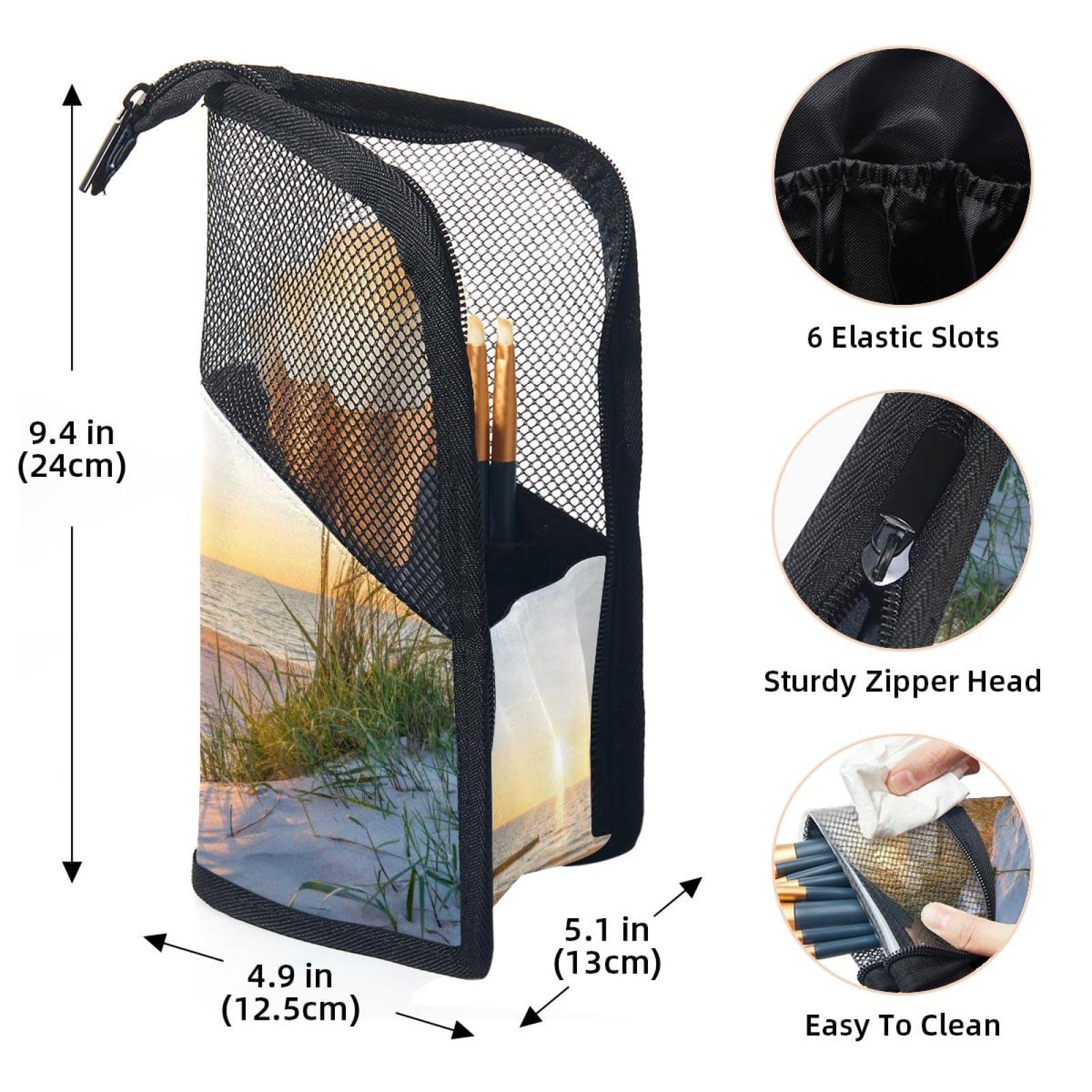 12-Piece Makeup Brush Organizer Bag with Portable Holder Case - Sunset Sand & Sea Beach Design - Perfect for Travel, Home Storage & Professional Makeup Artists