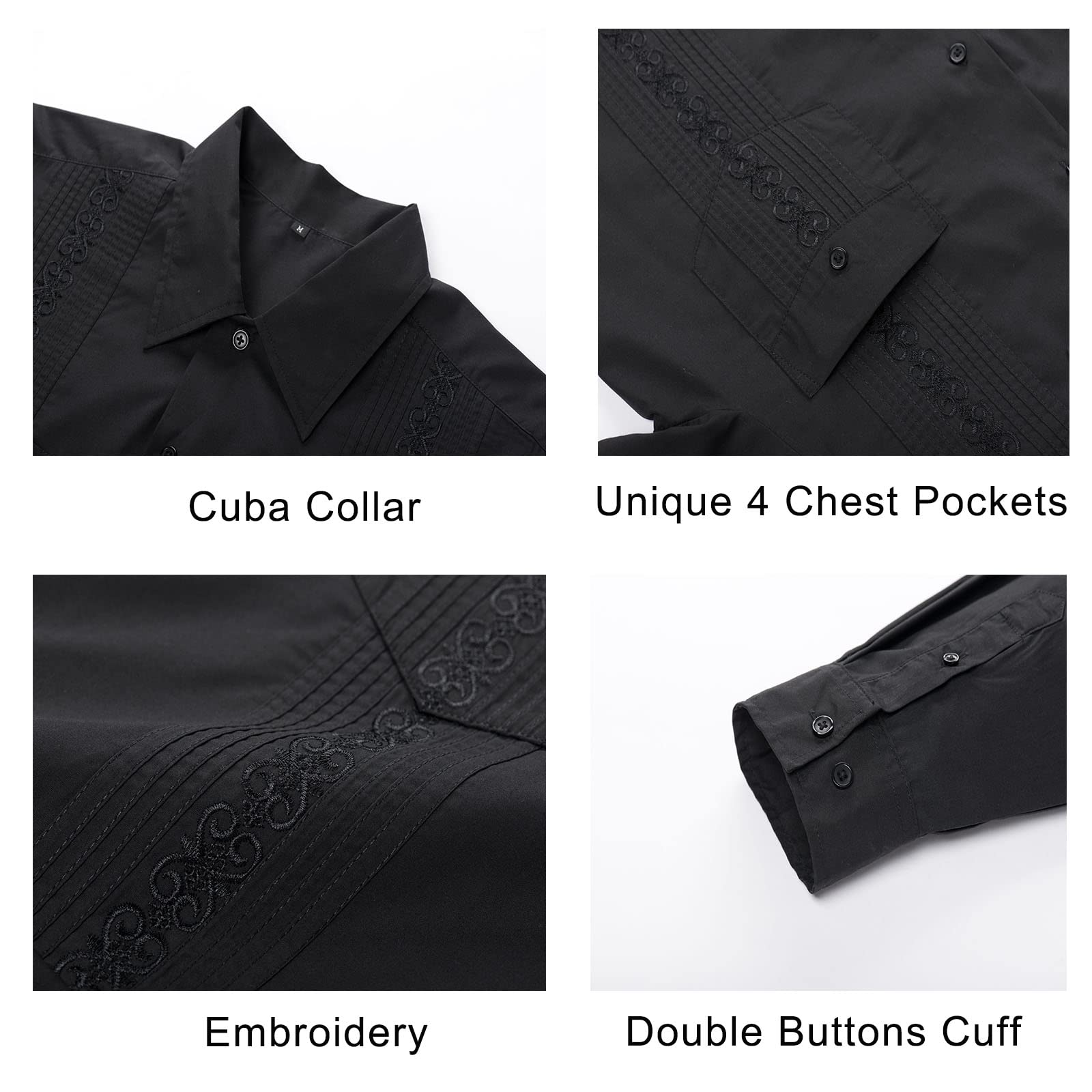 MAXJON Men's Long Sleeve Guayabera Shirts - Cuban Style Casual Button Down Shirts for Men - Perfect for Summer Vacations, Beach Weddings & Tropical Parties