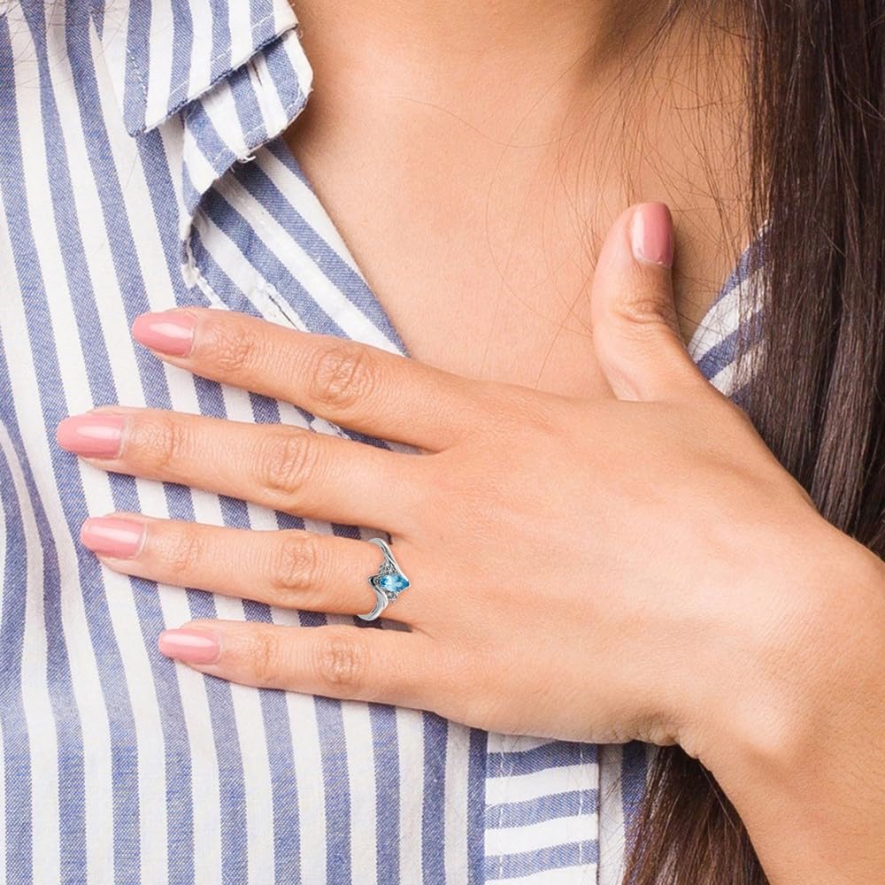 925 Sterling Silver Diamond & Light Blue Topaz Ring for Women - Elegant Fine Jewelry Gift for Her, Perfect for Anniversaries, Birthdays & Special Occasions