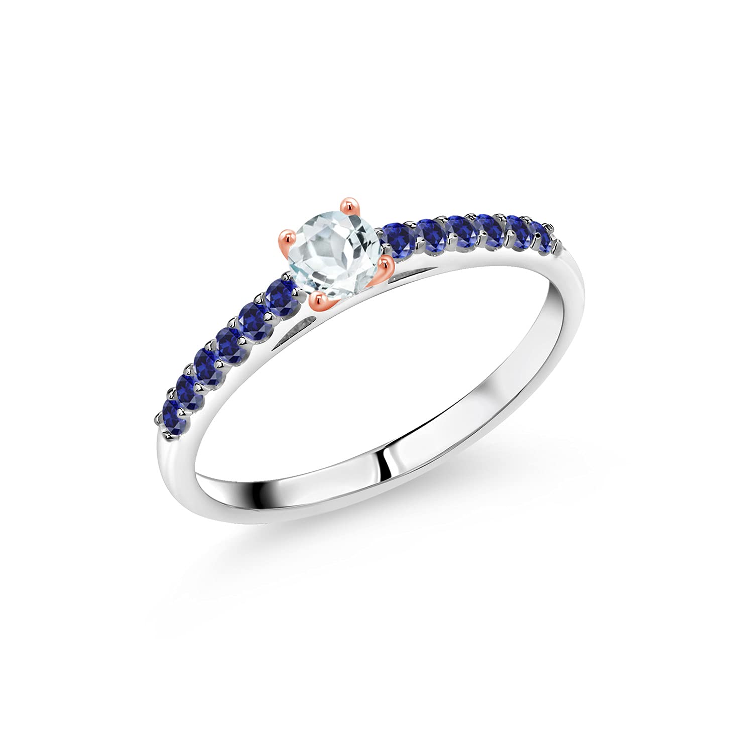 0.41 Ct Sky Blue Aquamarine & Created Sapphire Ring in 925 Sterling Silver & 10K Rose Gold | Elegant Birthstone Jewelry for Women | Perfect for Engagement, Anniversary & Everyday Wear