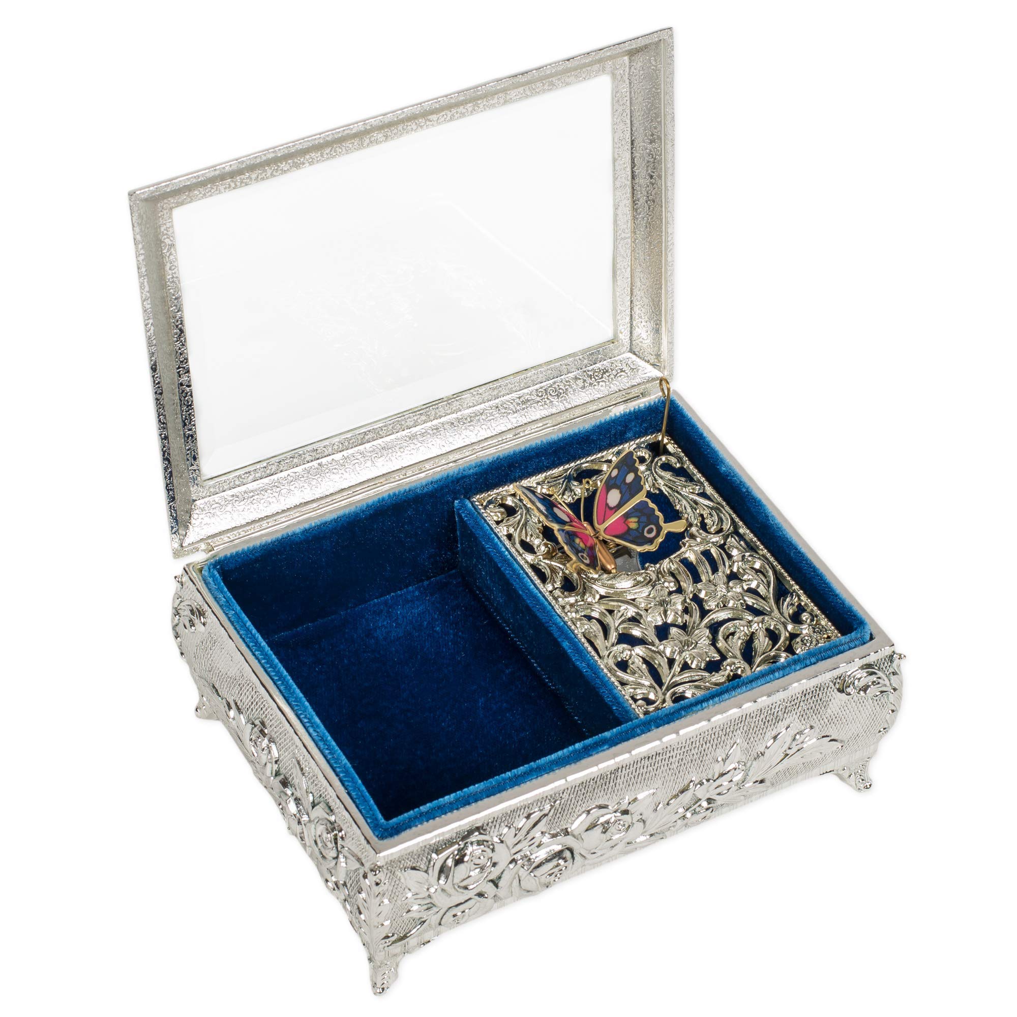 Silver Animated Butterfly Musical Jewelry Box with Moving Wings - Plays Vivaldi's Spring - Perfect Gift for Birthdays, Anniversaries & Home Decor