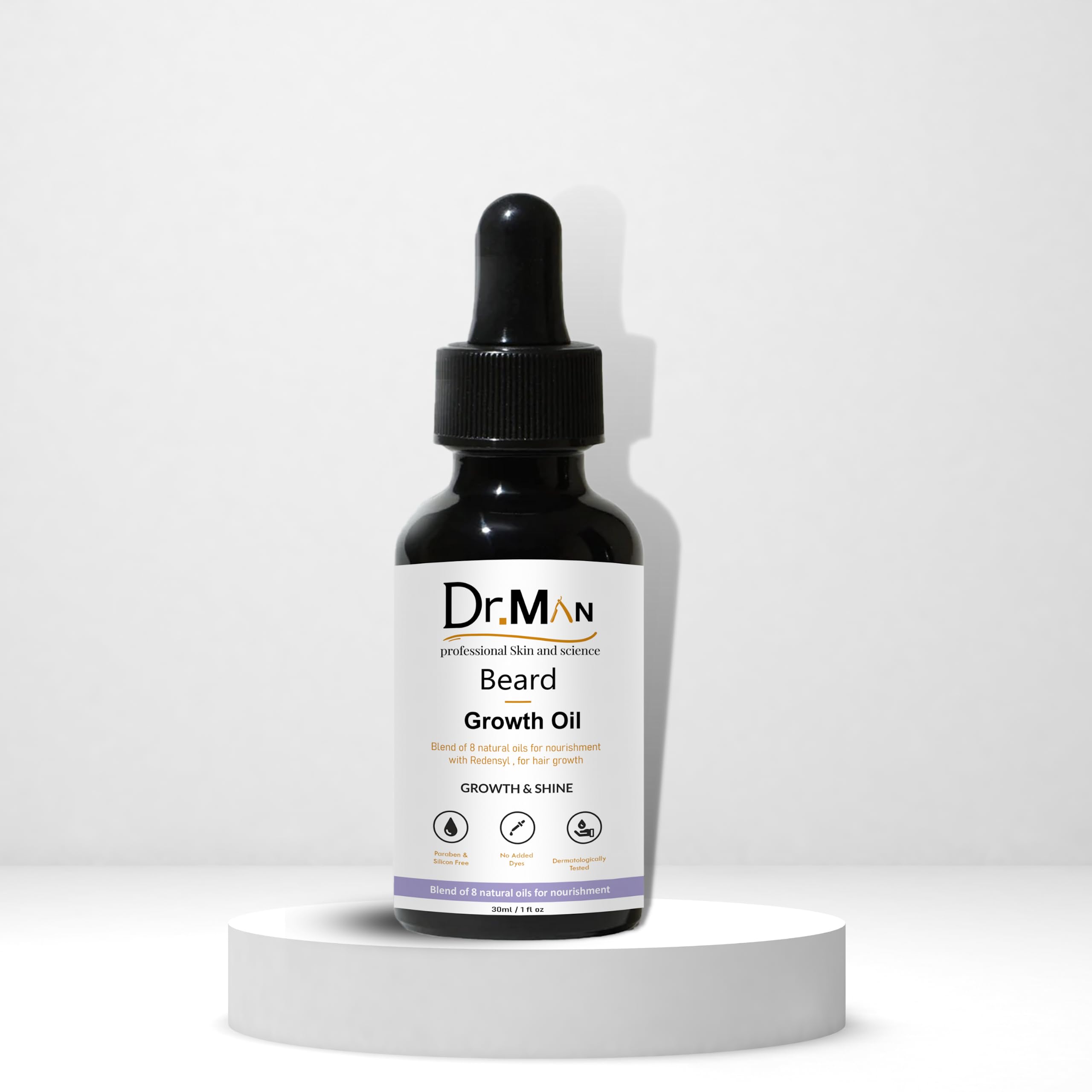 Dr.Man Professional Beard Growth & Shine Oil - 30ml Natural Beard Care for Men - Promotes Thicker, Healthier Facial Hair - Perfect for Daily Grooming & Styling Routine