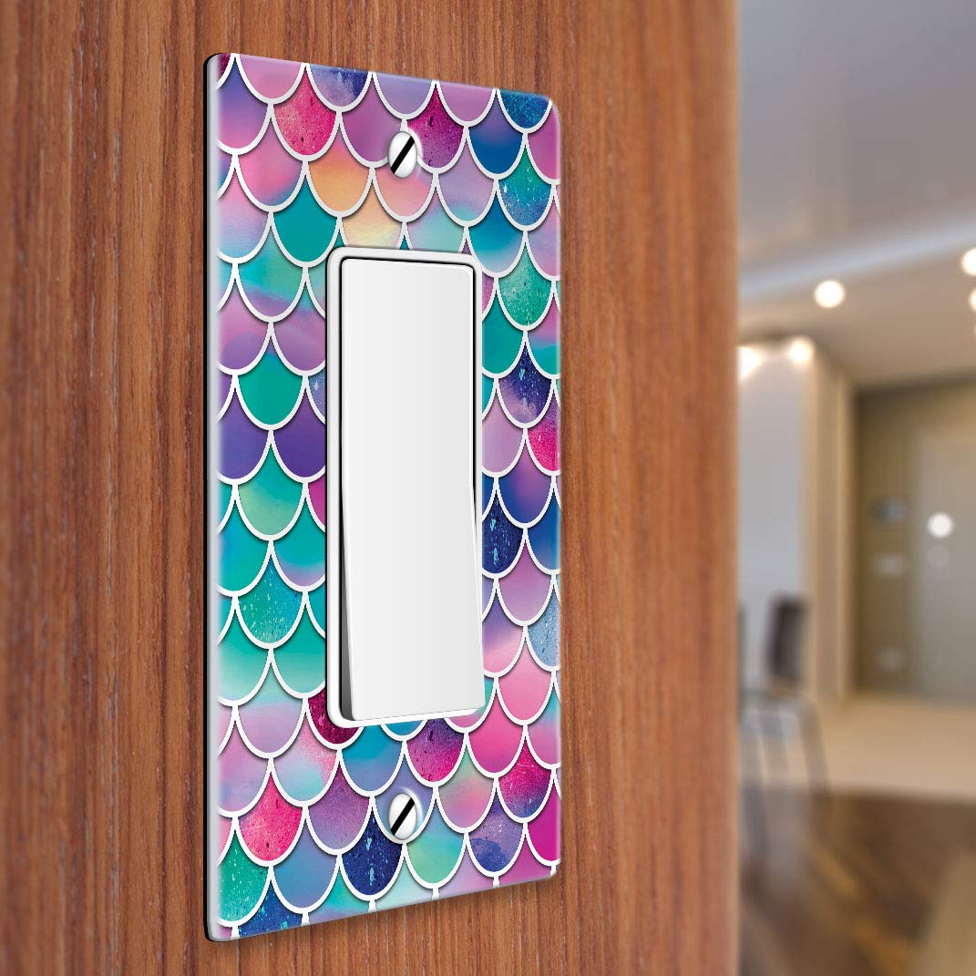 WIRESTER Single Gang Decorator Light Switch Plate Cover - Pink & Blue Pastel Mermaid Scales Design | Wall Plate for Home, Bedroom, Bathroom & Office Decor