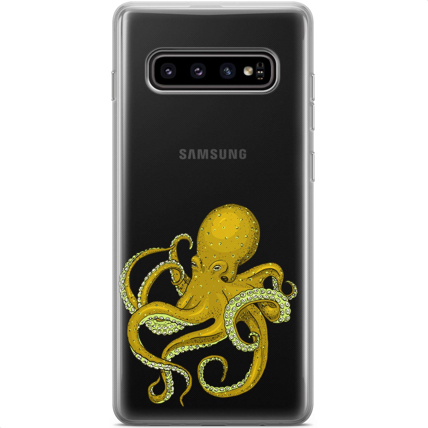 Samsung Galaxy S24 S23 Ultra S22 5G Plus S21 FE S20 S10 Phone Case - Clear Flexible Silicone Cover with Vintage Octopus Tentacles Design | Lightweight Protective Case for Everyday Use, Work & Travel