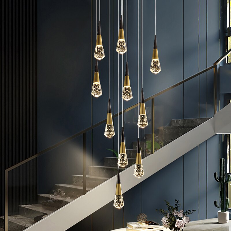 Elegant Crystal Spiral Cone Staircase Chandelier - Modern Ceiling Light Fixture for Living Room, Dining Room, Foyer & Bedroom Decor