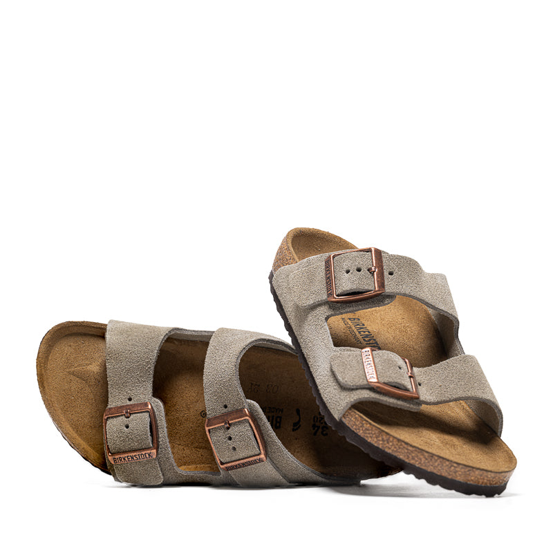 Birkenstock Arizona Soft Footbed Sandals - Genuine Suede Leather - Taupe Brown - Comfortable & Supportive for Walking, Travel & Everyday Wear
