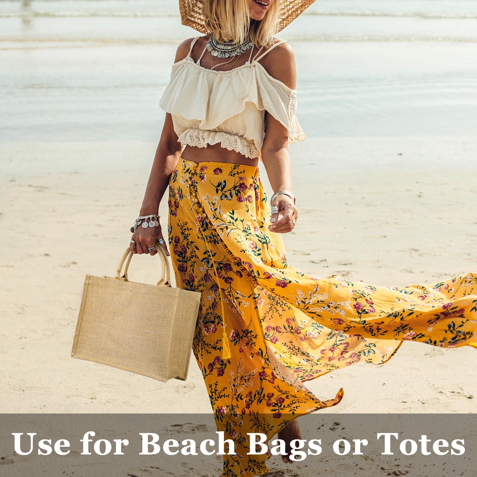 Shappy Eco-Friendly Burlap Tote Bags with Sturdy Handles - Jute Grocery Shopping Bags with Waterproof Laminated Interior - 15.8 x 11.8 x 5.9 Inches - Perfect for Weddings, Farmers Markets & Beach Outings