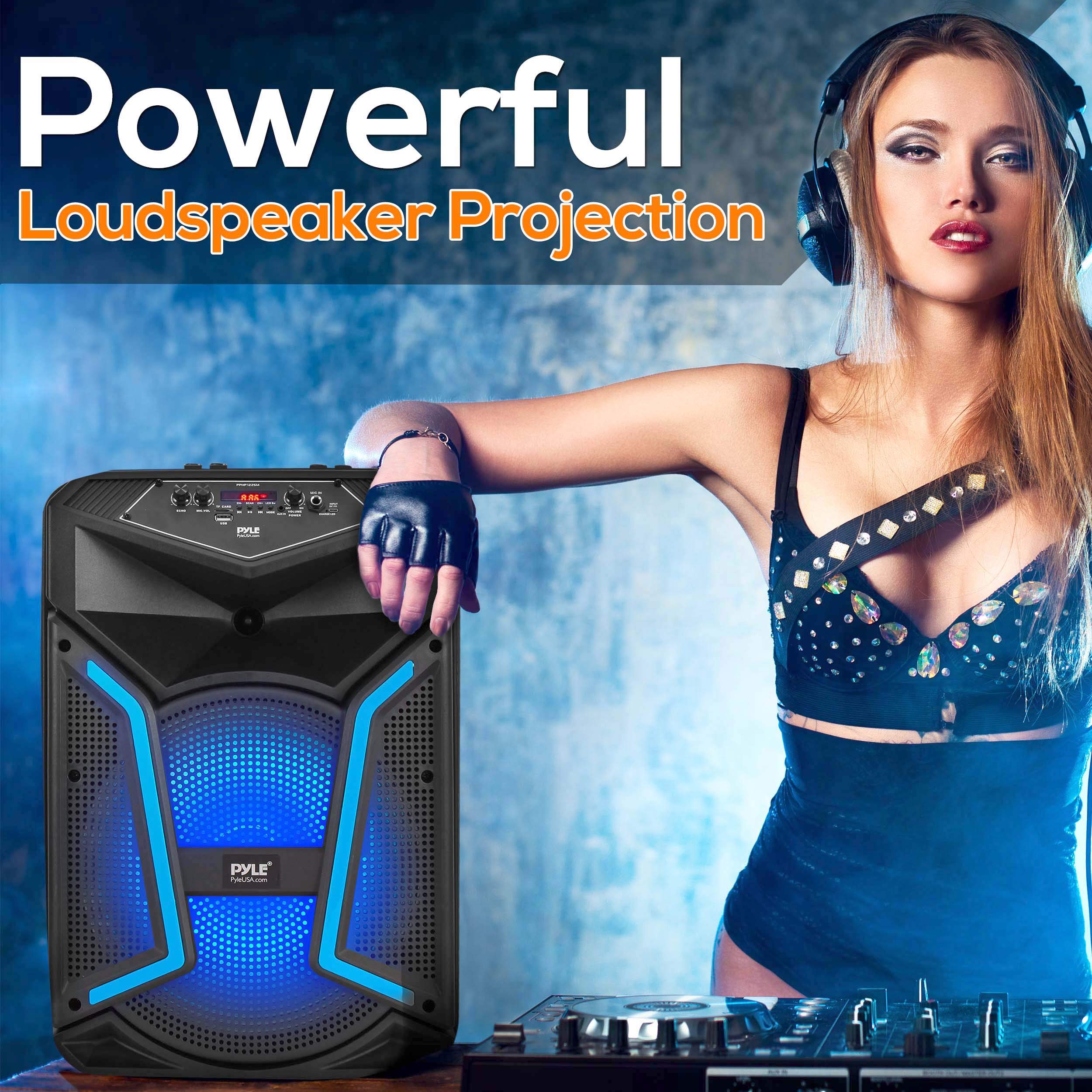 Pyle Portable Bluetooth PA Speaker System - 800W High Power Outdoor Bluetooth Speaker with Microphone Input, Party Lights, MP3/USB/SD Card Reader, FM Radio & Wheels - Perfect for Outdoor Parties, Events & DJ Performances (Model: PPHP122SM.5)