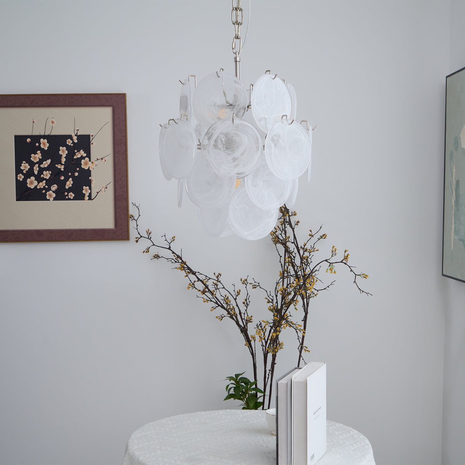Elegant Aqua White Glass Murano Chandelier - Handcrafted Venetian Lighting Fixture for Dining Room, Bedroom & Living Room Decor