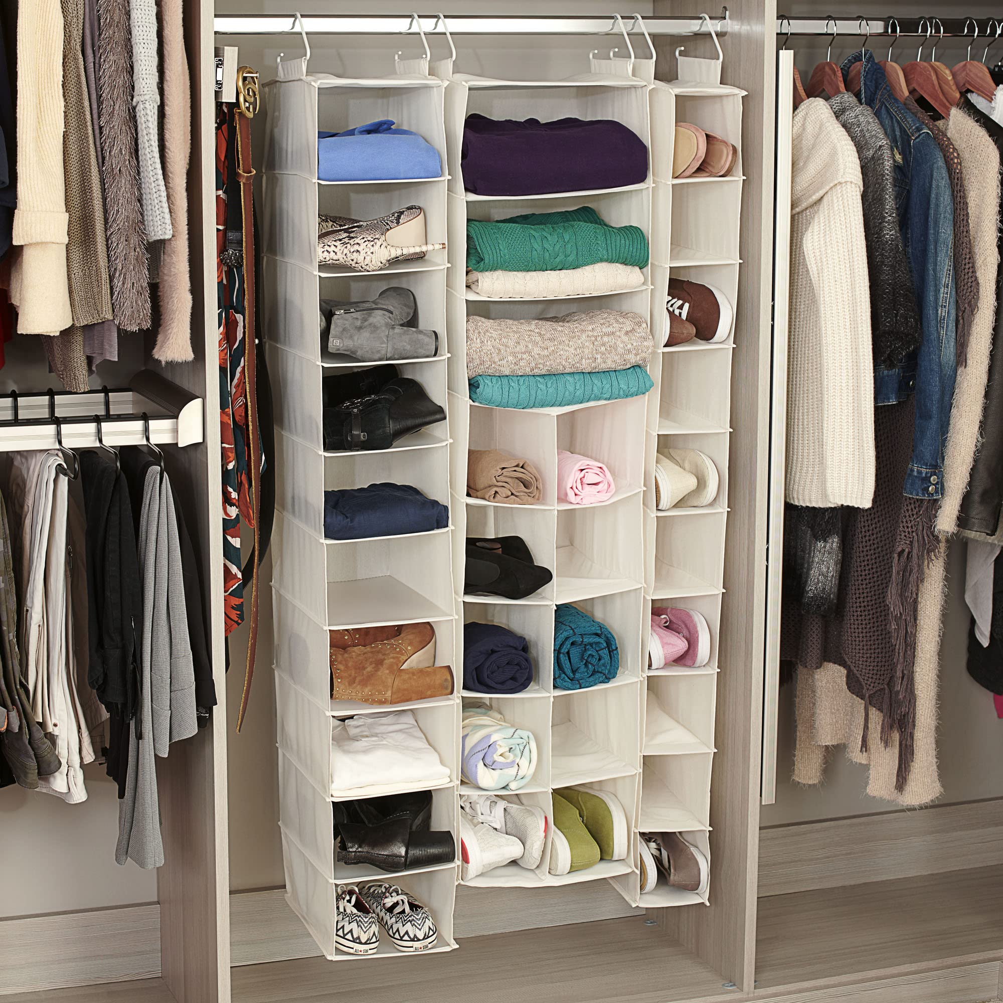 Hanging Shoe Storage Organizer for Closets - 10 Pocket Shelves, Natural Canvas | Space-Saving Closet Organizer for Shoes, Accessories & Small Items | Perfect for Bedrooms, Dorms & Entryways