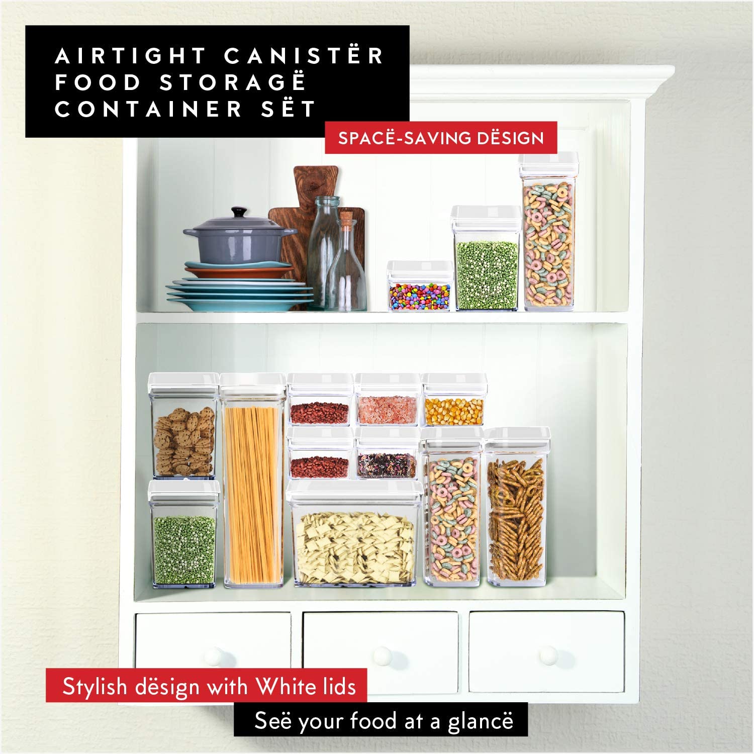 DWËLLZA 7-Piece Airtight Food Containers Set - BPA-Free for Pasta, Snacks & More - Perfect for Kitchen Pantry Storage