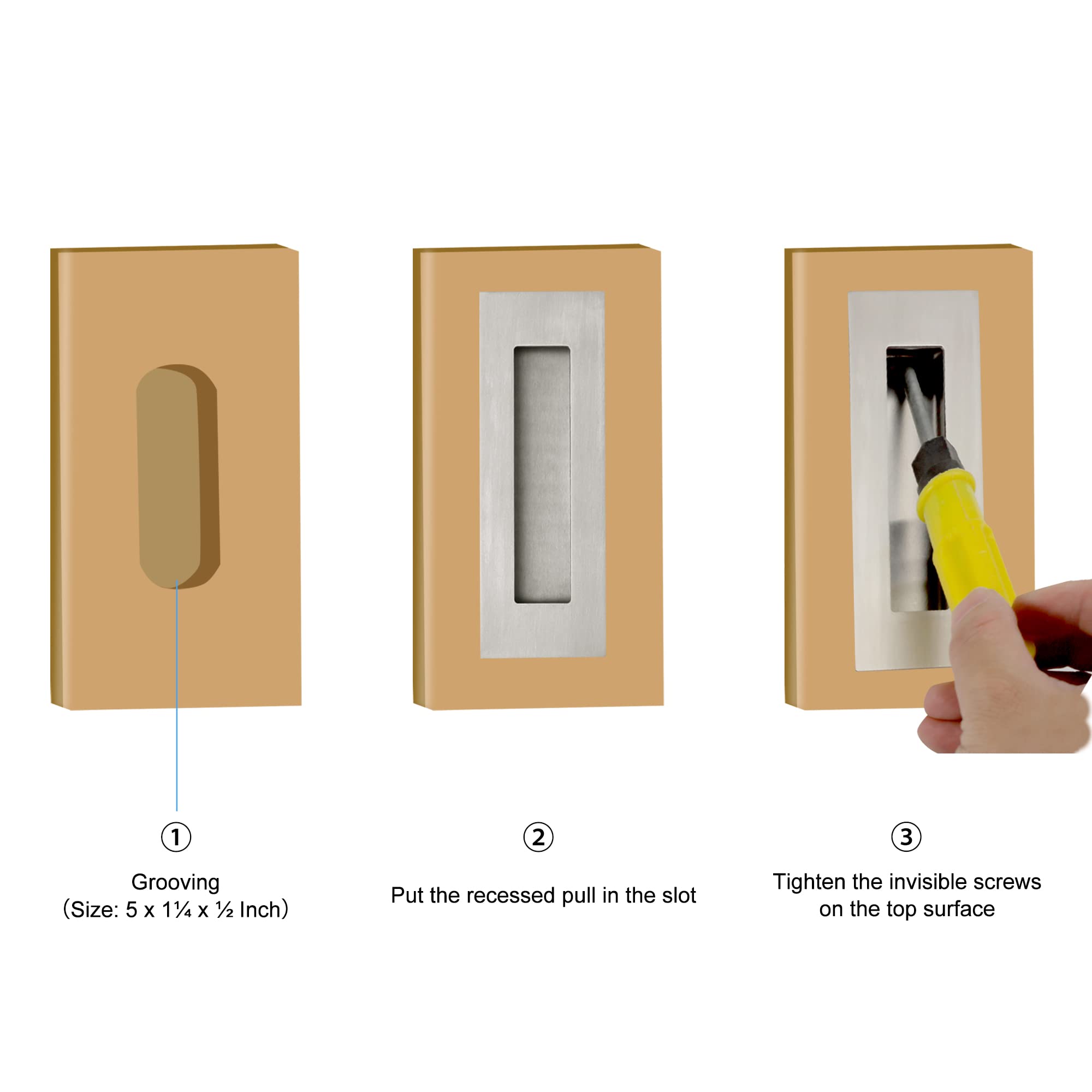 6 Inch Recessed Finger Flush Pulls for Pocket Door & Barn Door - Brushed Stainless Steel Sliding Door Handles (4 Pack) - Perfect for Closet, Bathroom & Cabinet Doors