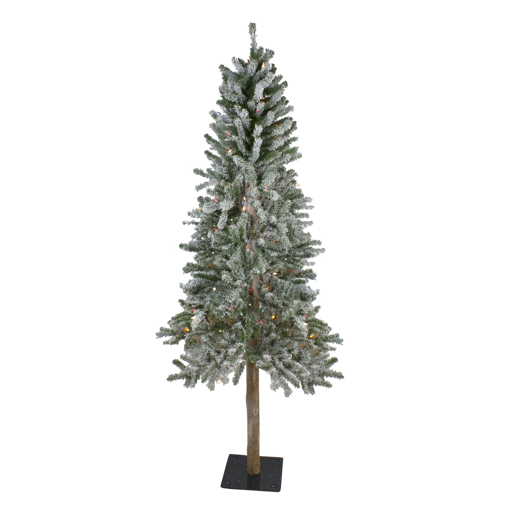 6ft Pre-Lit Slim Flocked Alpine Artificial Christmas Tree with 600 LED Warm White Lights - Perfect for Small Spaces, Apartments & Holiday Decorations