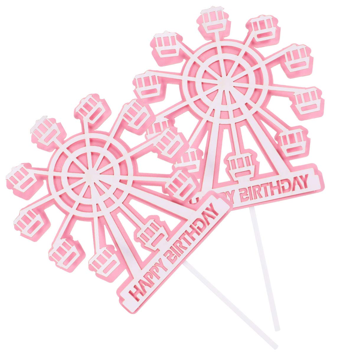 10pcs Ferris Wheel Cake Toppers - Happy Birthday Cake Decorations for Birthday Party, Wedding, Baby Shower & Special Events - Edible Cake Inserts for DIY Cake Decorating