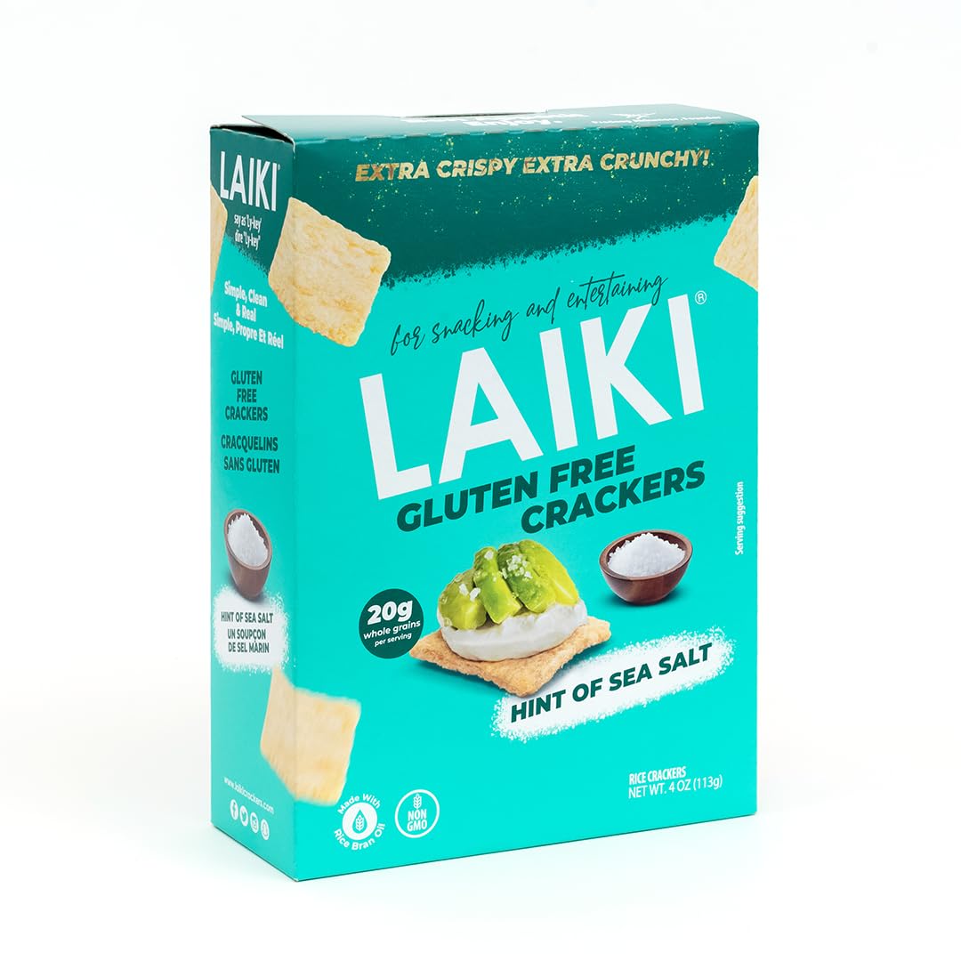 LAIKI Gluten Free Crackers - Sea Salt Flavor | Healthy Whole Grain Brown Rice & Almond Flour Snacks | Vegan, Low Carb, Crispy & Crunchy | Perfect for On-the-Go, Lunch Boxes & Keto Diets