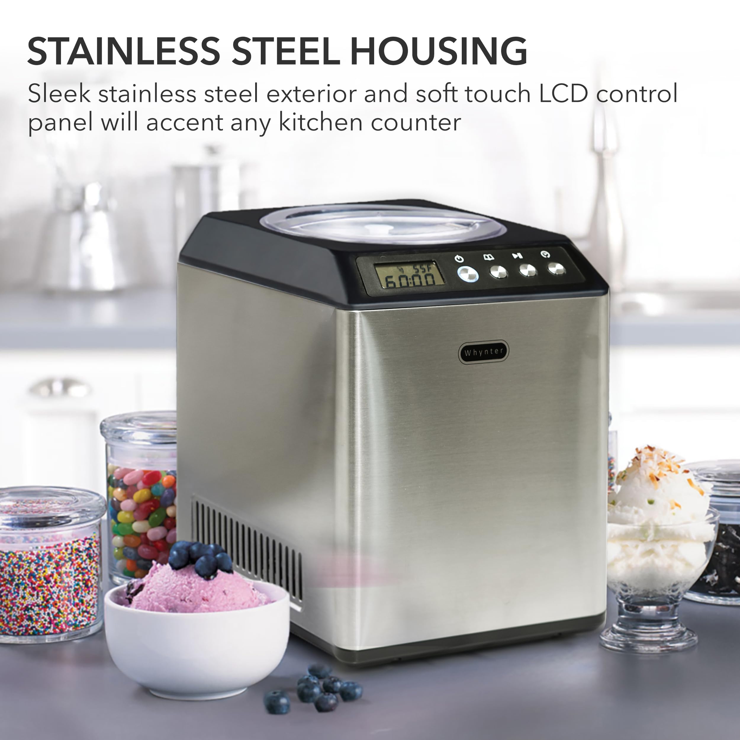Whynter 2.1 Quart Upright Ice Cream Maker with Stainless Steel Bowl - Homemade Frozen Yogurt & Gelato Machine for Parties, Desserts & Family Treats