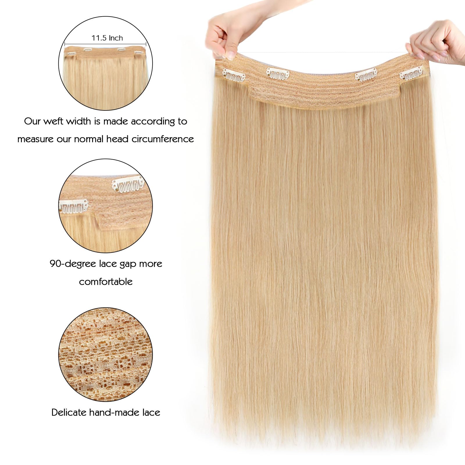 Premium Sassina Invisible Wire Hair Extensions - 100% Real Human Hair with Transparent Wire, Adjustable Size & Secure Clips - Natural Straight Secret Miracle Hairpiece #18 (20 Inch, 120g) - Perfect for Daily Wear, Special Occasions & Instant Length/Volume Boost